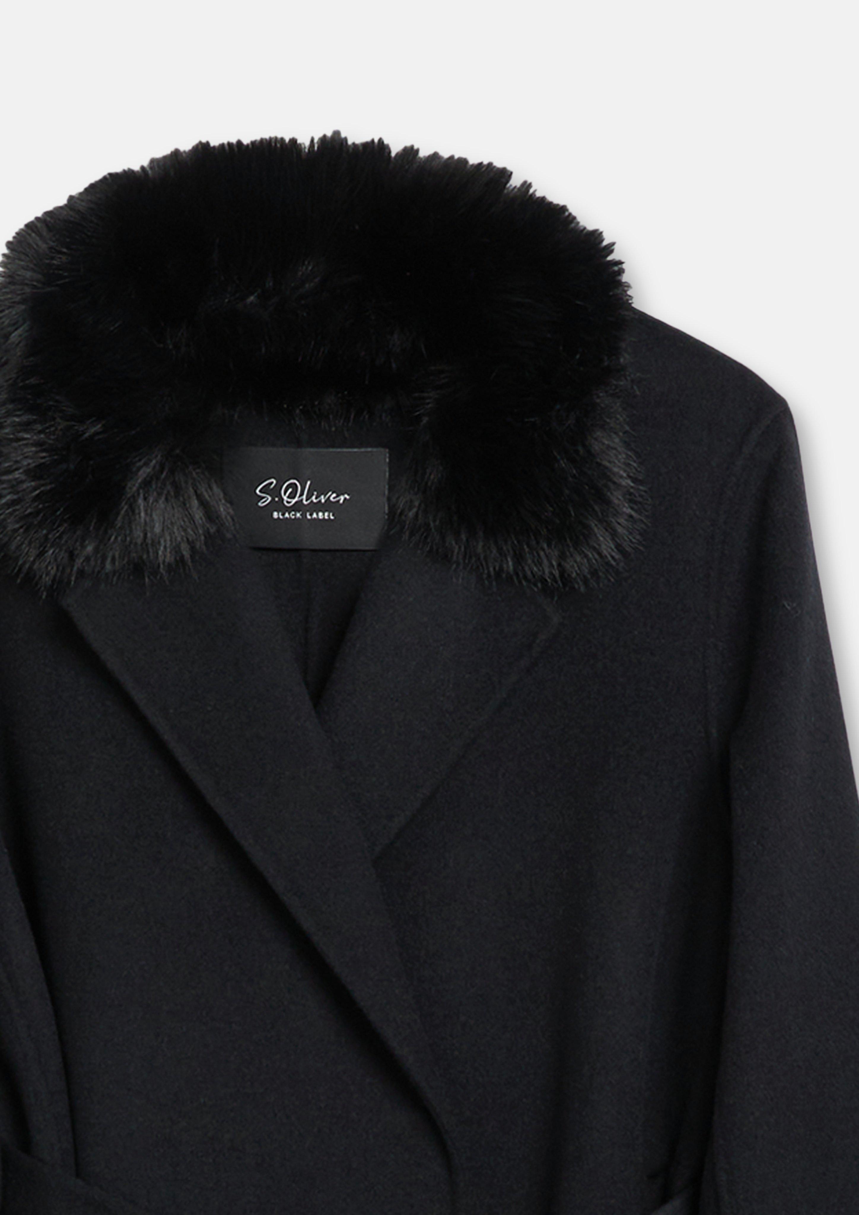 Femmes Manteau réversible avec col en fausse fourrure et ceinture en noir de s.Oliver BLACK LABEL