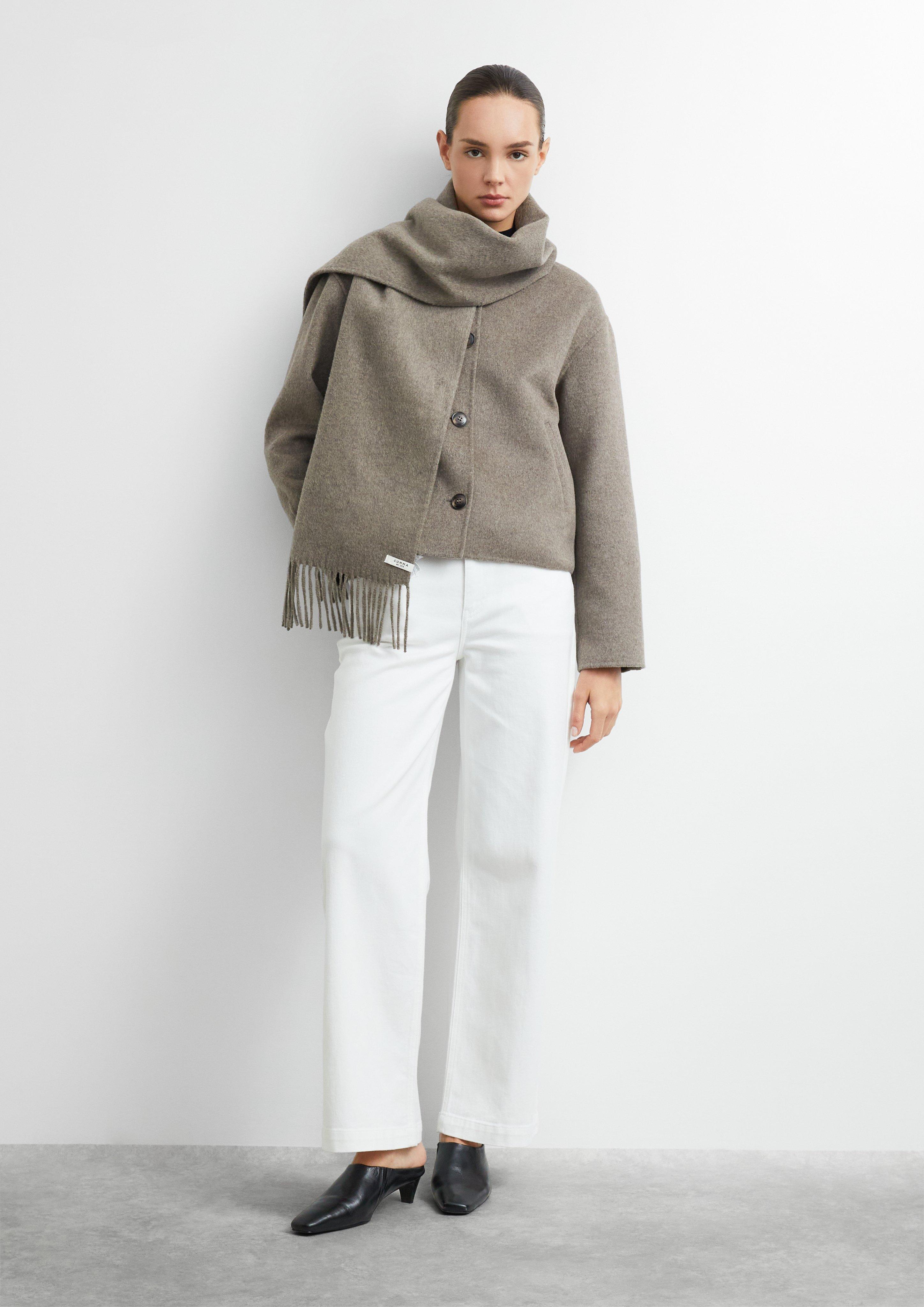 Damen Doubleface-Jacke mit abnehmbarem Schal in braun von comma