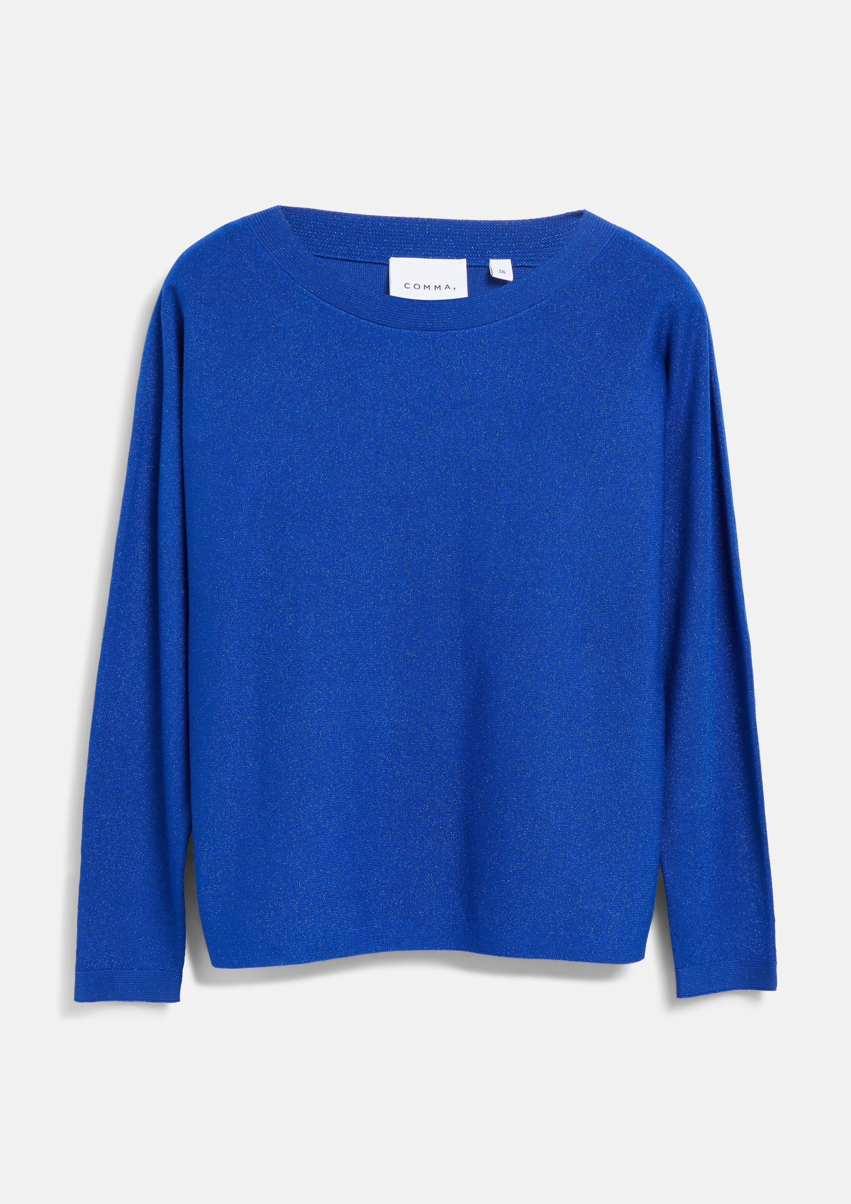 Feinstrick-Pullover mit Glitzergarn und U-Boot-Ausschnitt in blau von COMMA