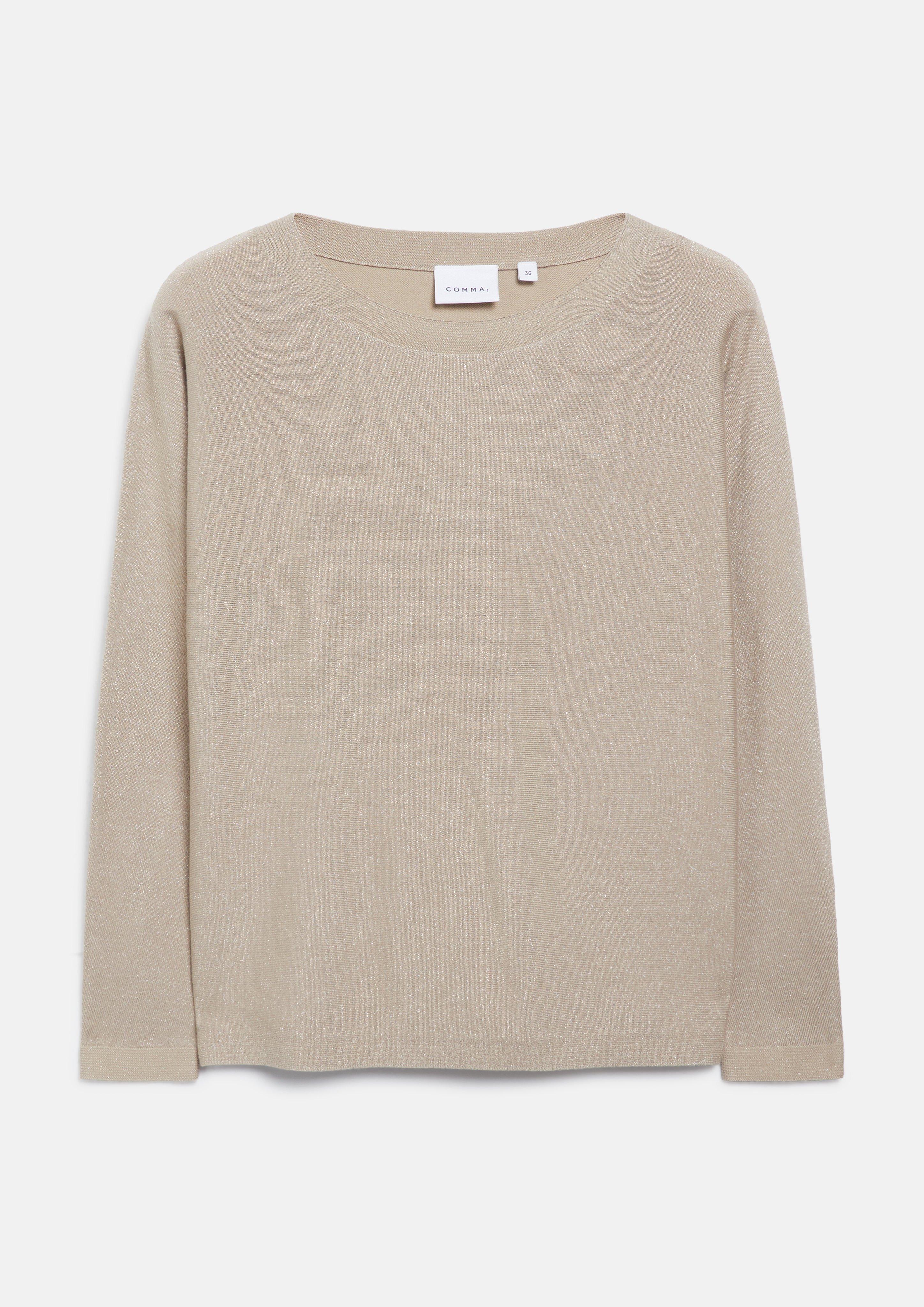 Feinstrick-Pullover mit Glitzergarn und U-Boot-Ausschnitt in braun von COMMA