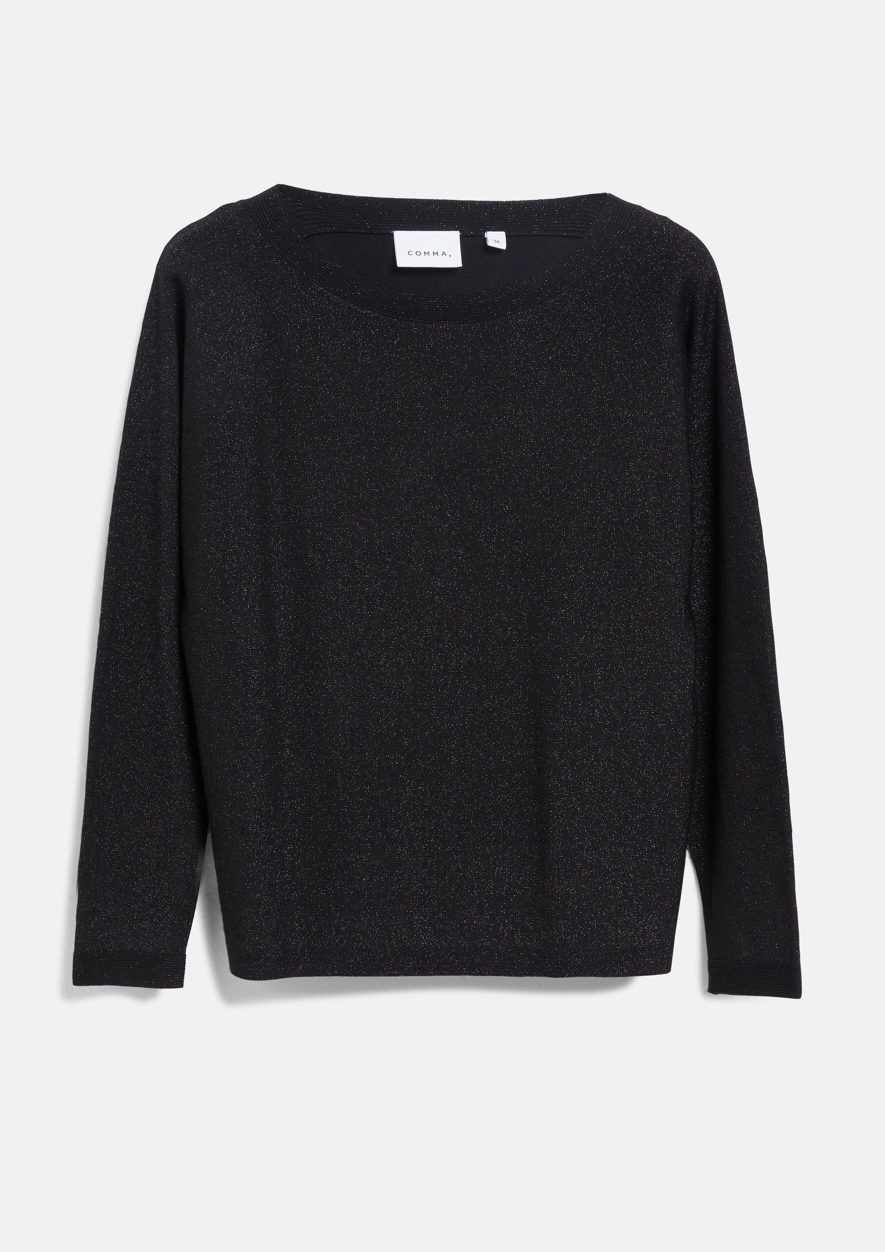 Feinstrick-Pullover mit Glitzergarn und U-Boot-Ausschnitt in schwarz von COMMA
