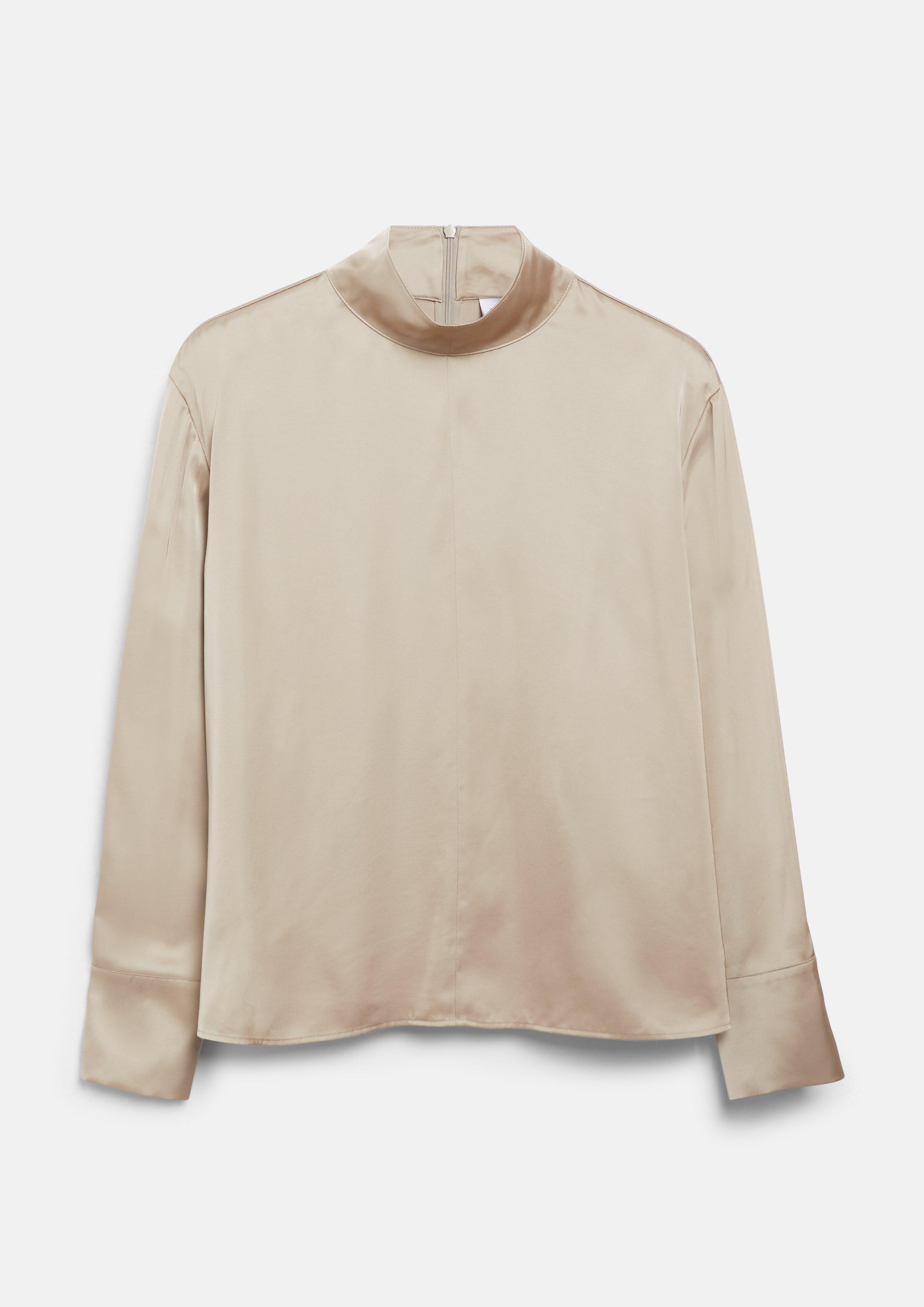 Damen Satin-Bluse mit Stehkragen und verdecktem Reißverschluss in braun von COMMA