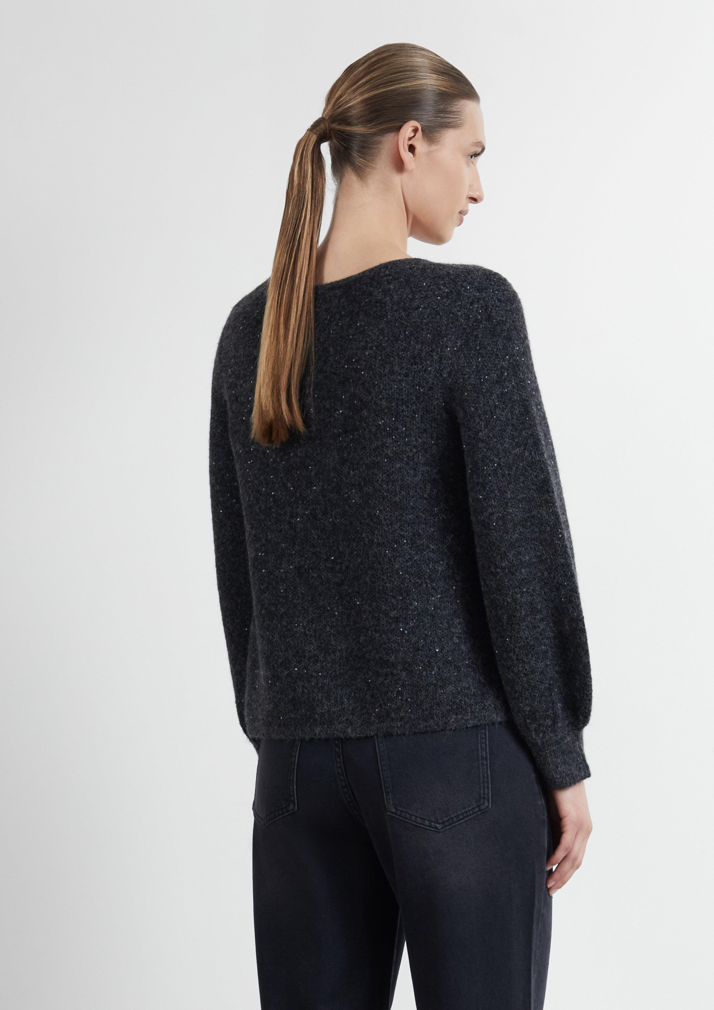 Strickpullover mit Pailletten und Ballonärmeln in grau von COMMA