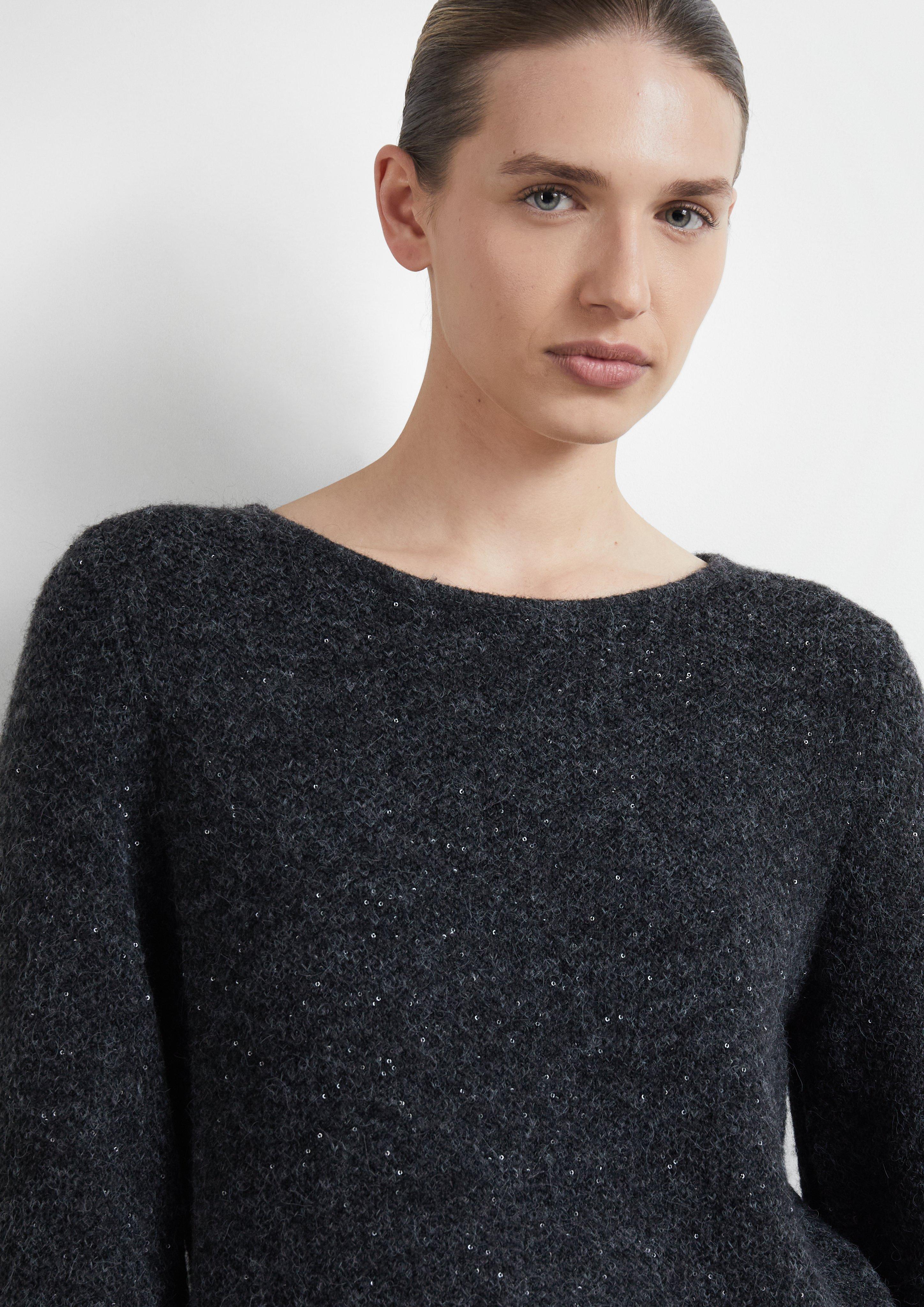 Strickpullover mit Pailletten und Ballonärmeln in grau von COMMA