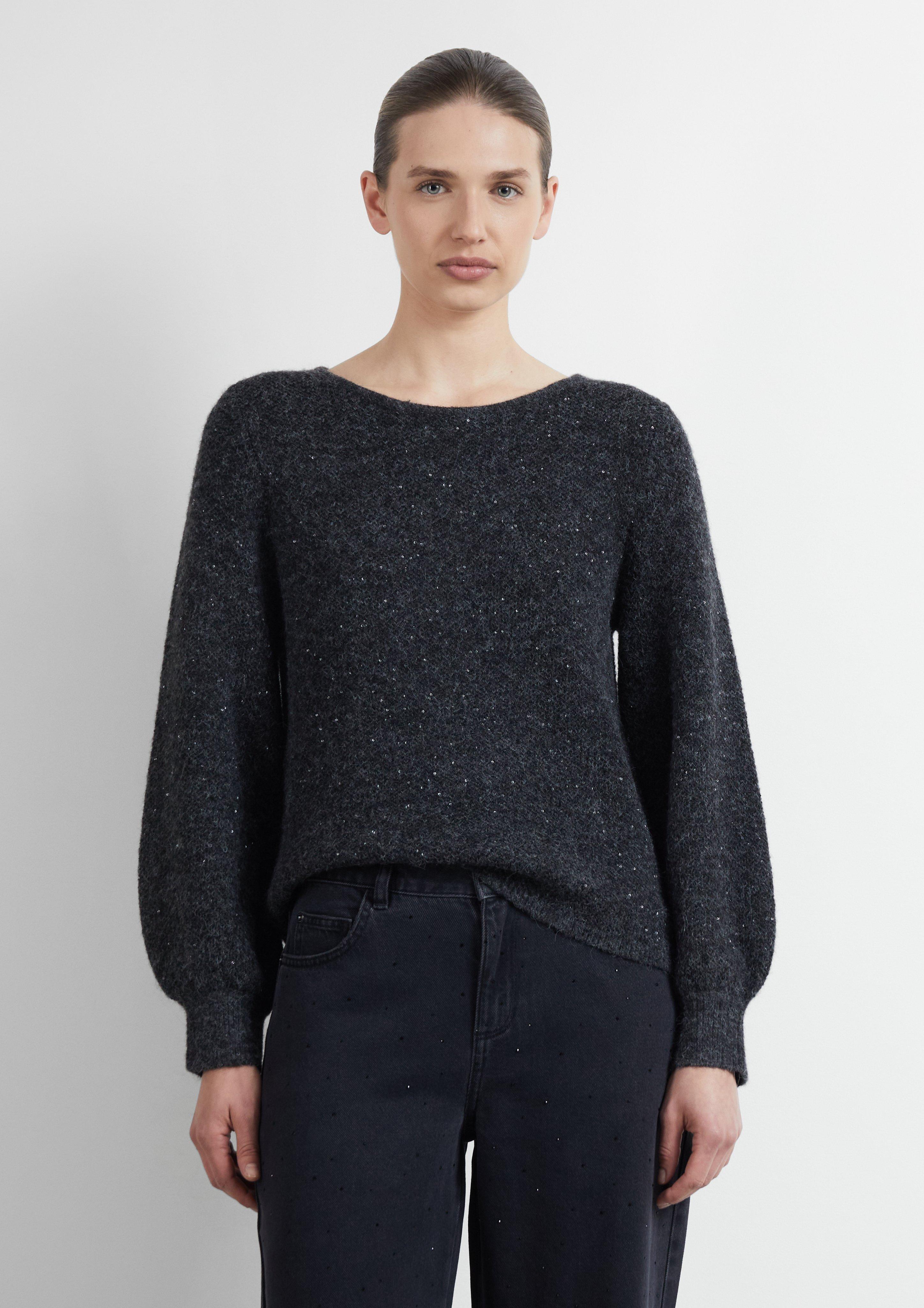 Strickpullover mit Pailletten und Ballonärmeln in dunkelgrau von COMMA