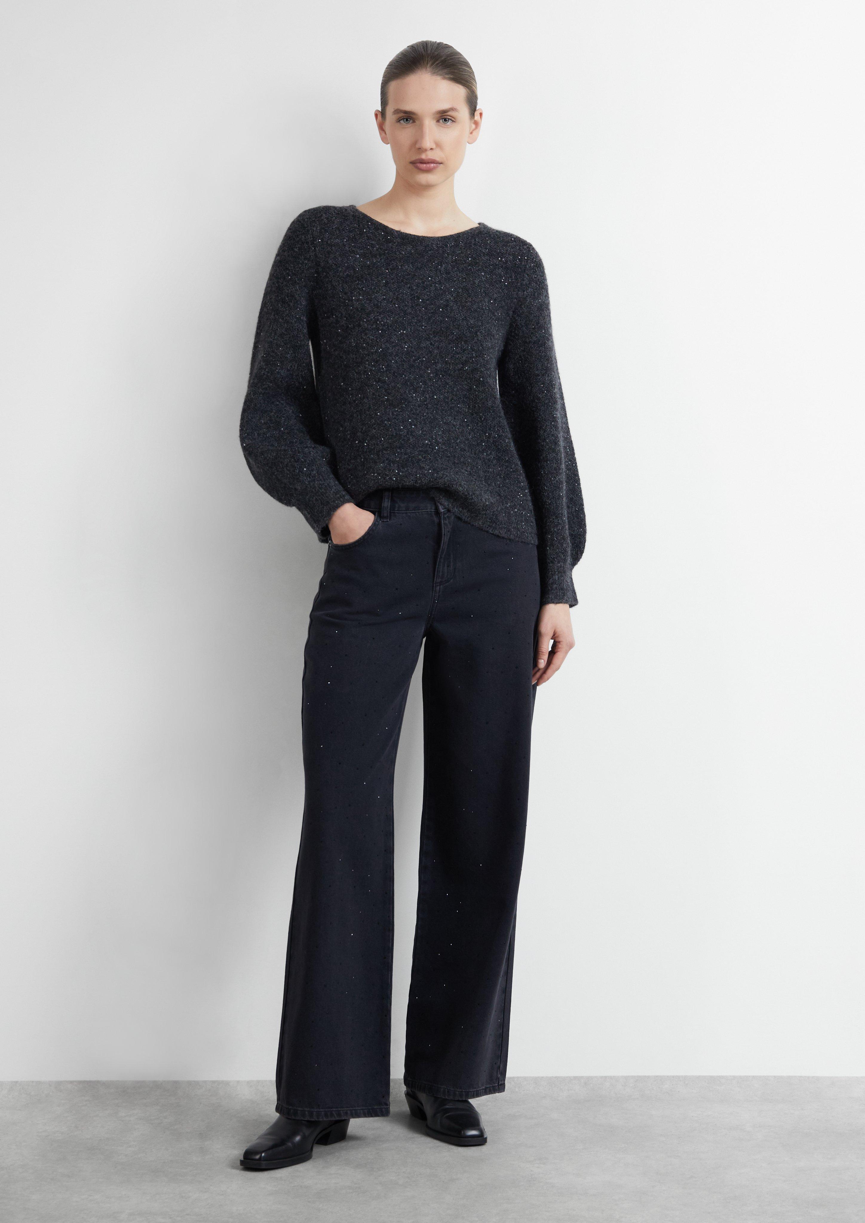 Strickpullover mit Pailletten und Ballonärmeln in grau von COMMA