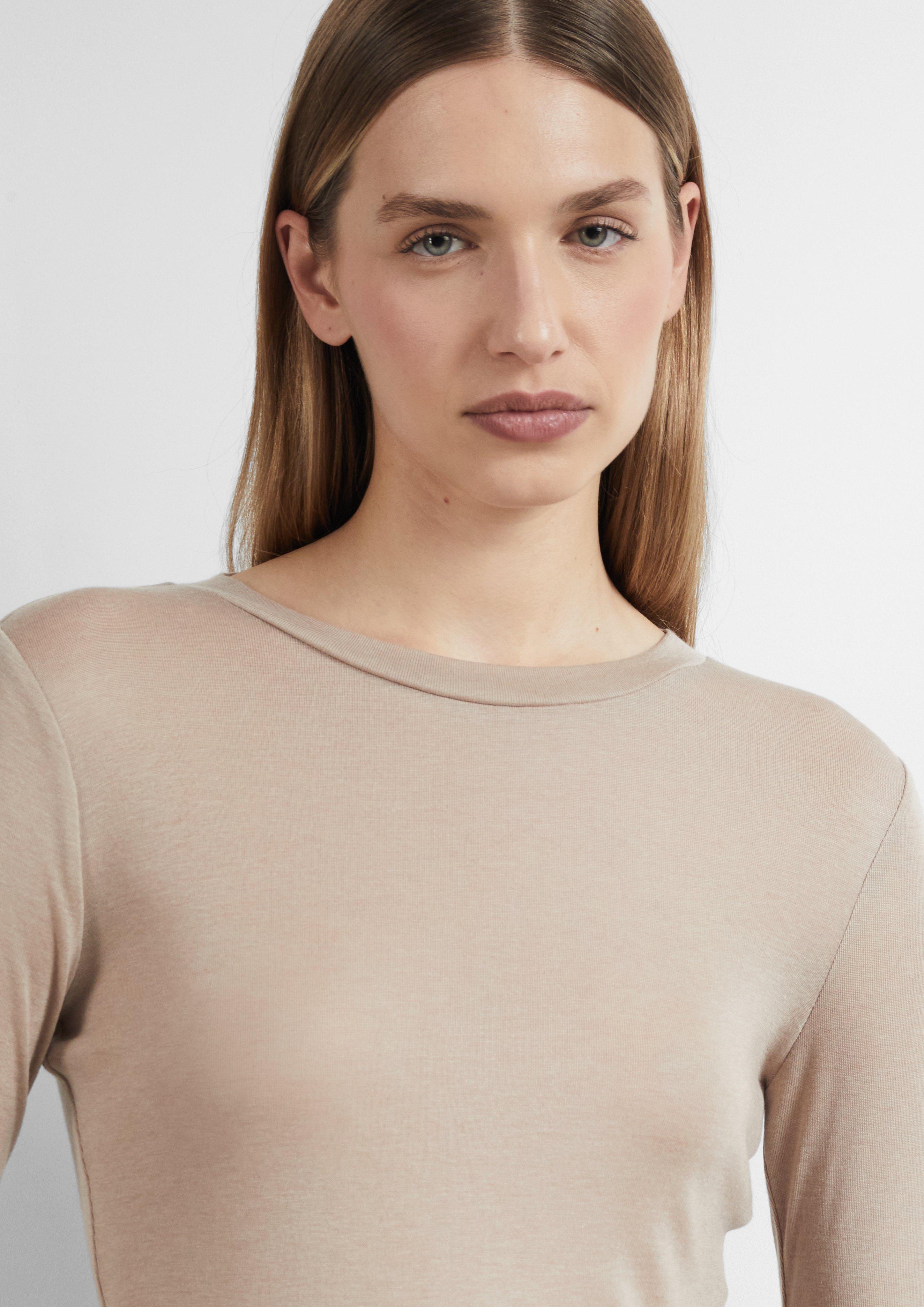 Damen Slim Fit Langarm-Shirt aus weichem Jersey in braun von COMMA