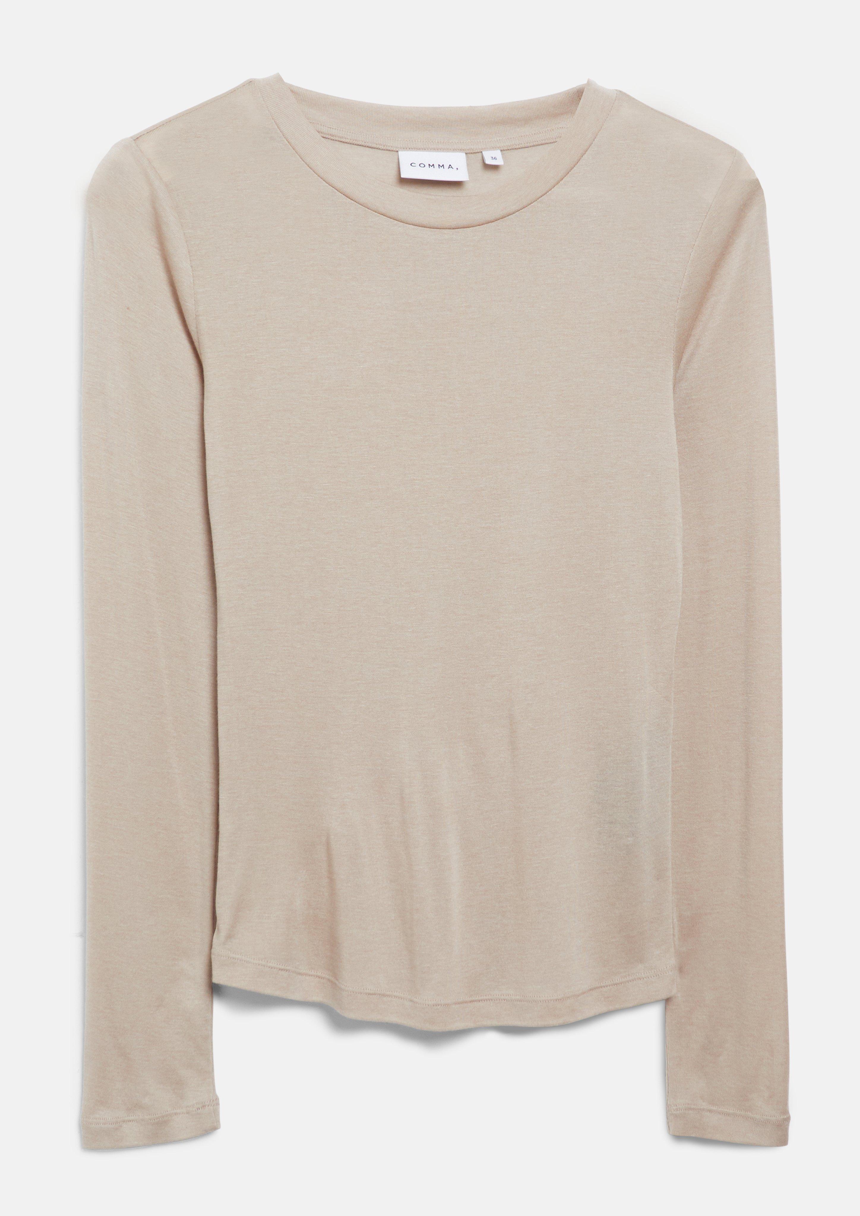 Damen Slim Fit Langarm-Shirt aus weichem Jersey in braun von COMMA