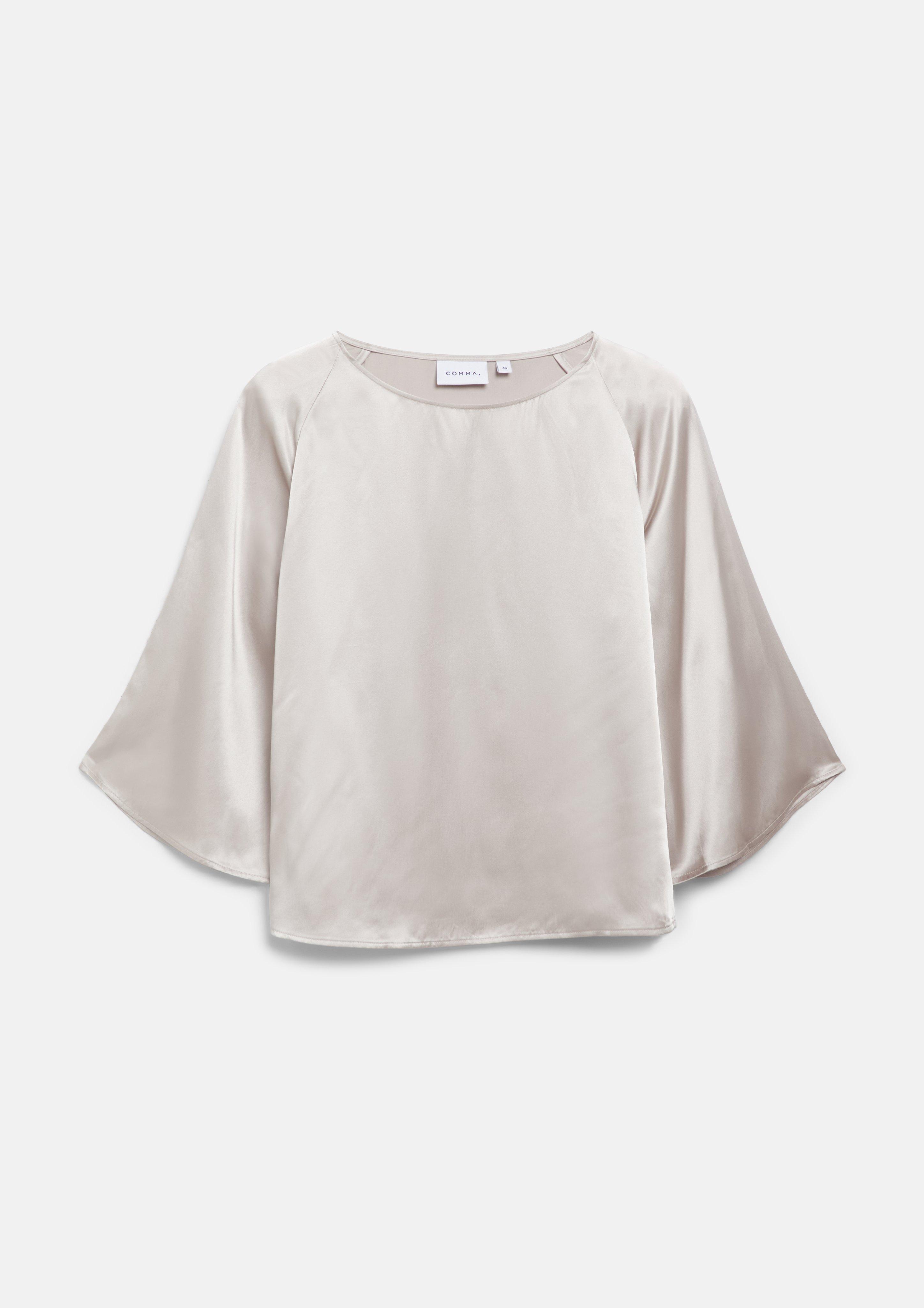 Damen Satin-Bluse mit Raglanärmeln und seitlichem Schlitz in braun von COMMA