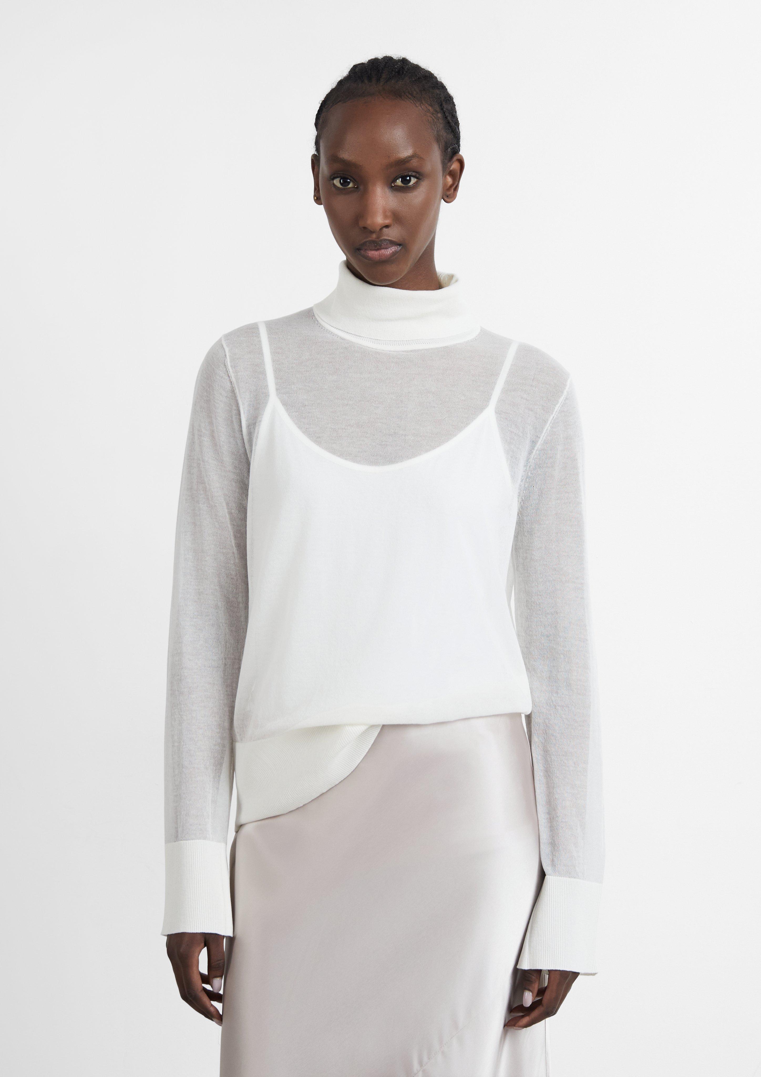Pull à col roulé transparent en maille fine en crème de COMMA