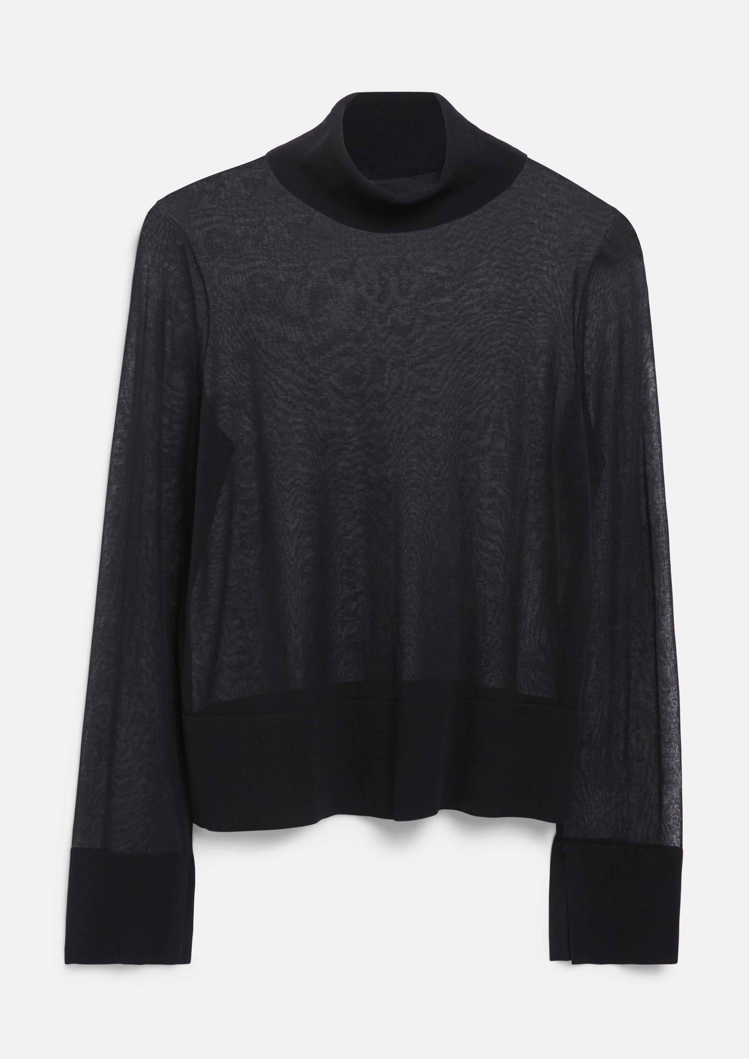 Feinstrickpullover mit transparentem Design und Rollkragen in schwarz von COMMA