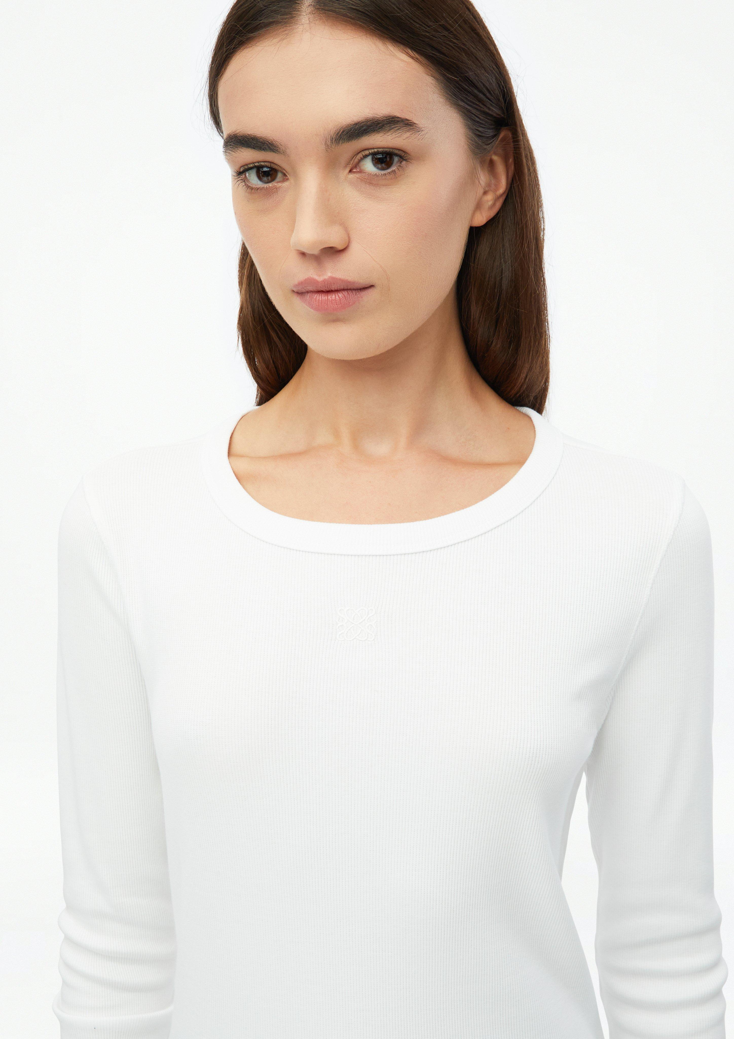Dames Geribbeld T-shirt met slanke pasvorm en borduursel in wit van s.Oliver