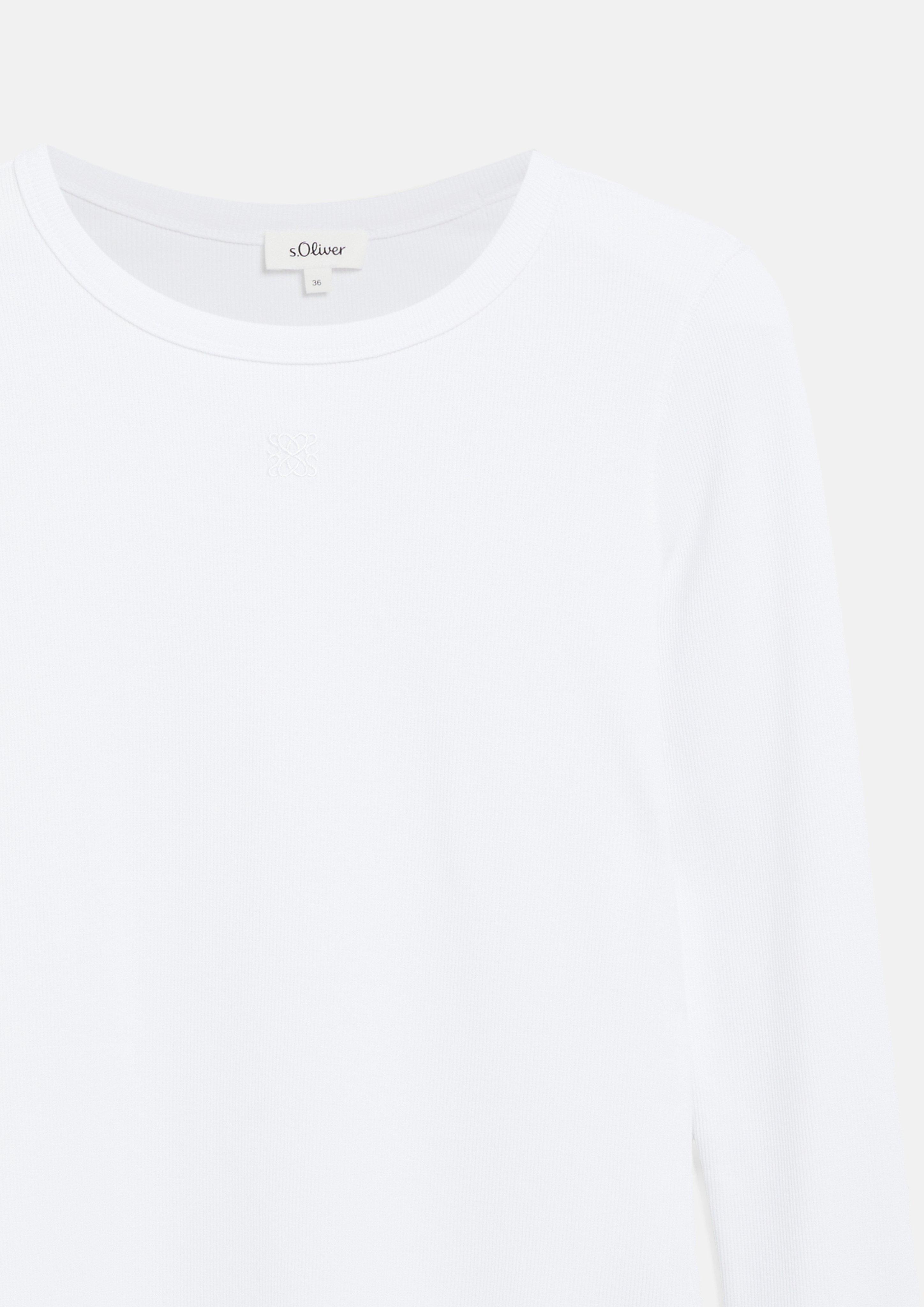 Dames Geribbeld T-shirt met slanke pasvorm en borduursel in wit van s.Oliver
