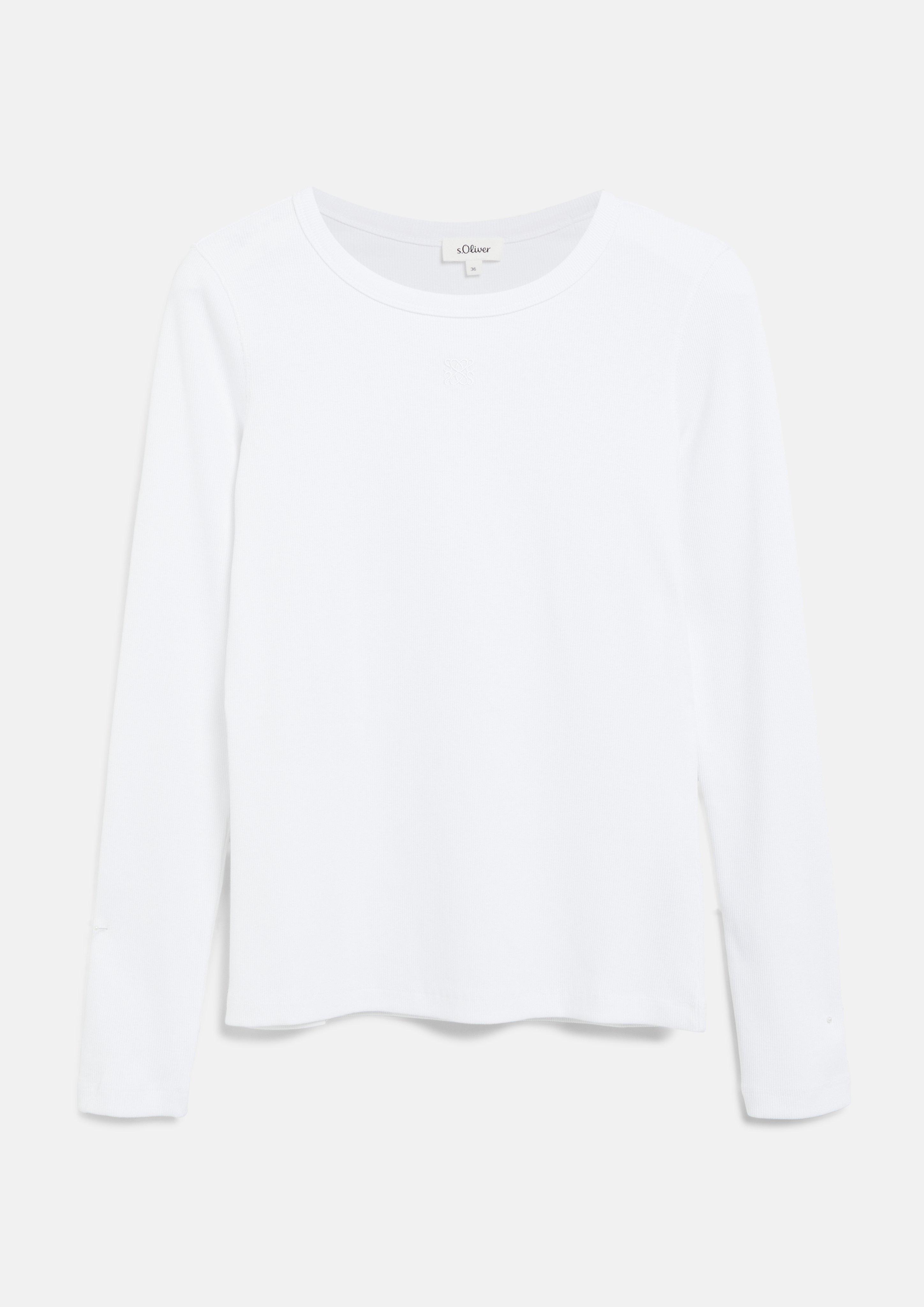 Slim-fit ribbed T-shirt with embroidery in white by s.Oliver