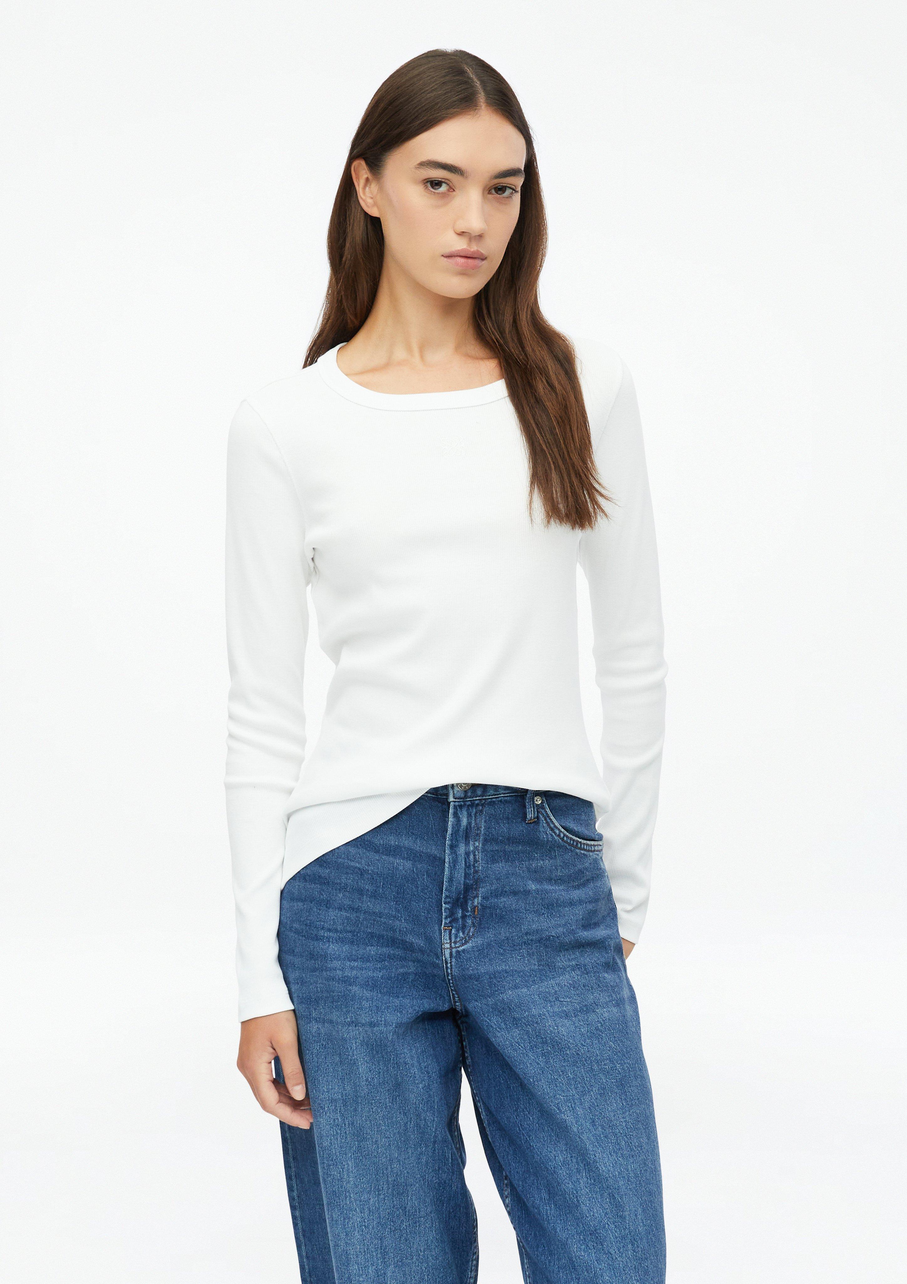 Slim-fit ribbed T-shirt with embroidery in white by s.Oliver