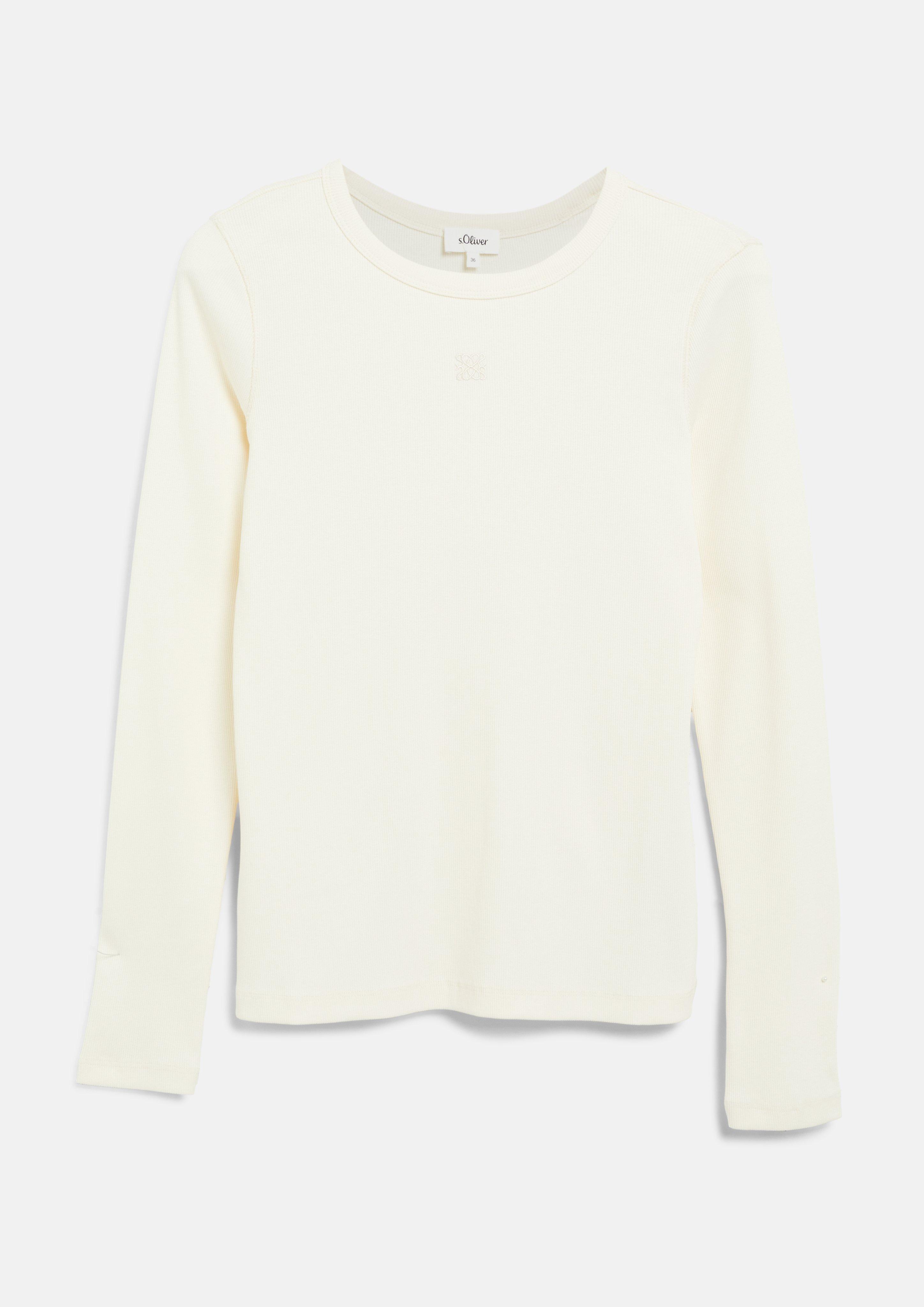 Femmes T-shirt côtelé coupe slim avec broderie en crème de s.Oliver