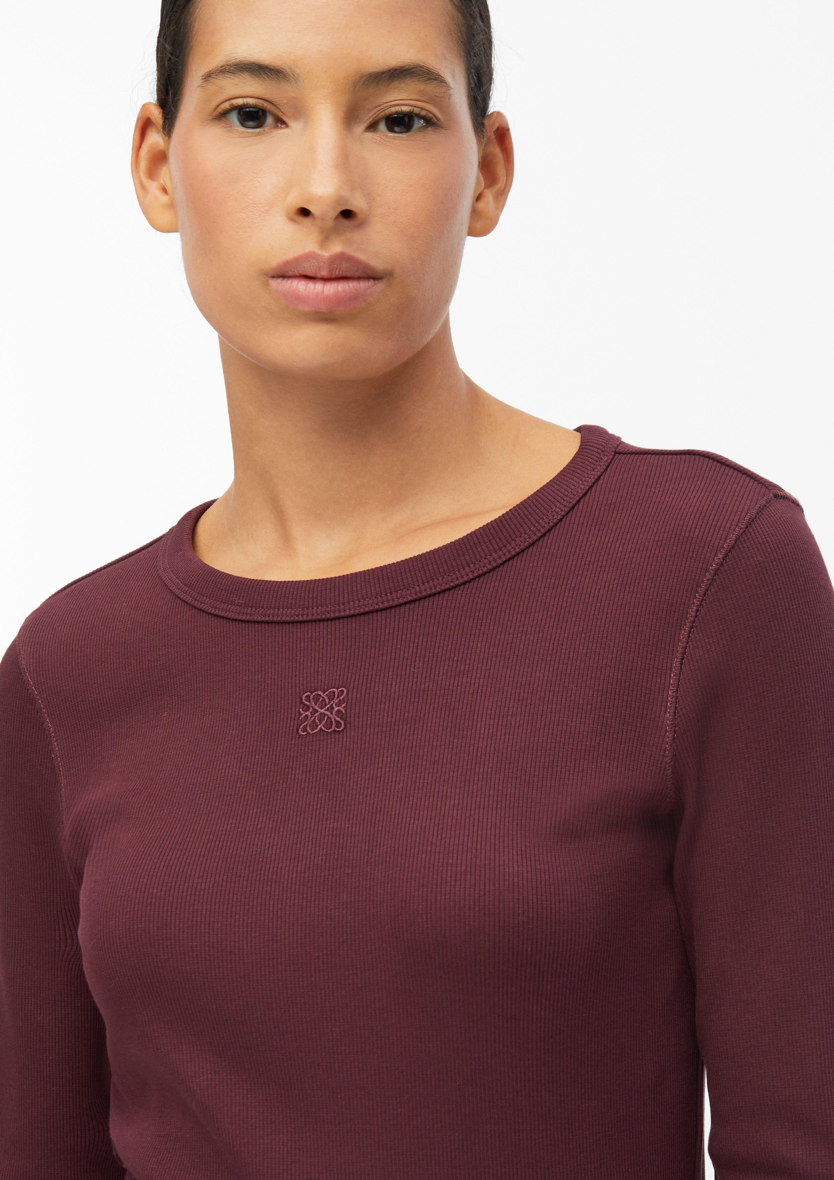 Dames Geribbeld T-shirt met slanke pasvorm en borduursel in paars van s.Oliver