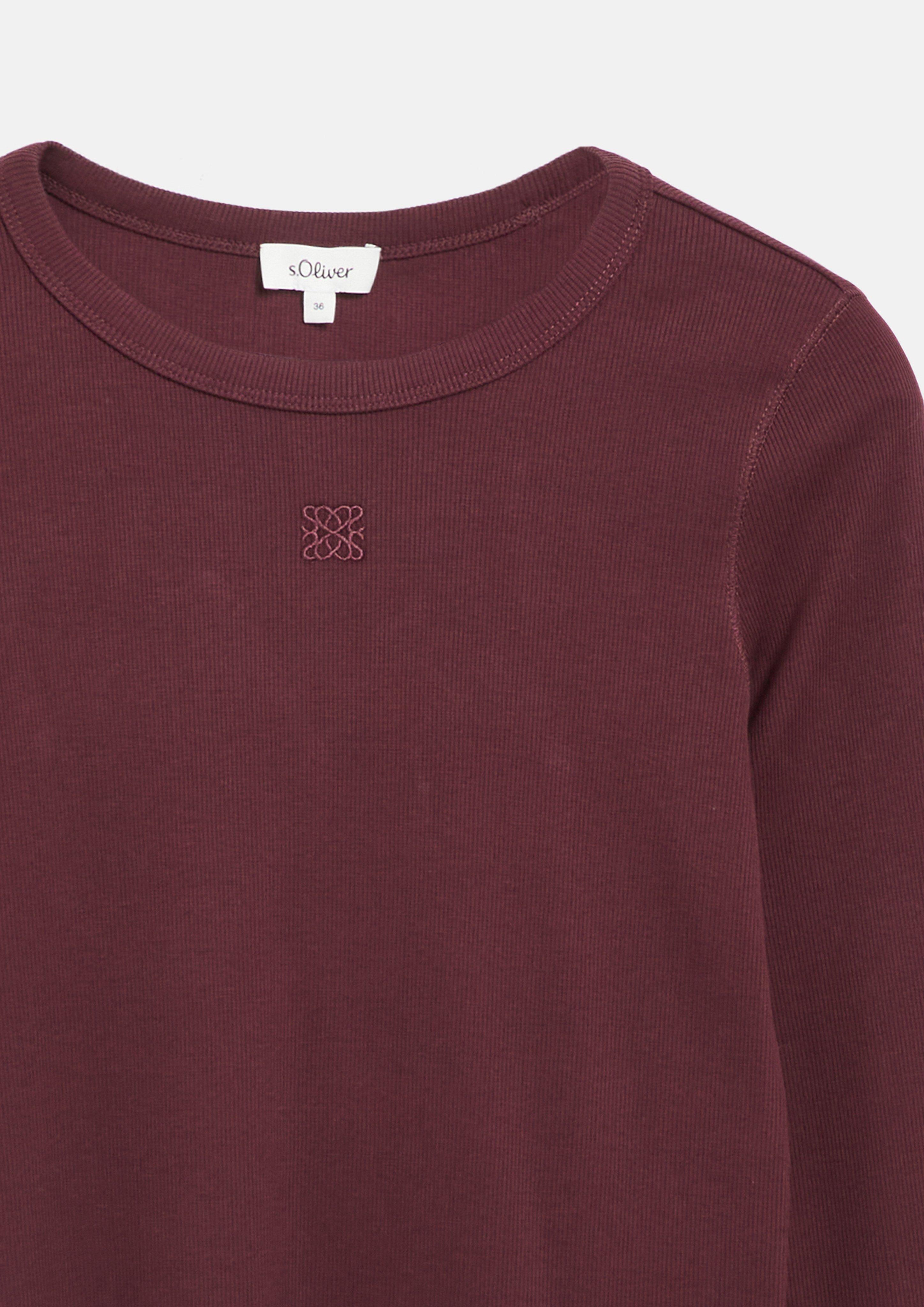 Dames Geribbeld T-shirt met slanke pasvorm en borduursel in paars van s.Oliver