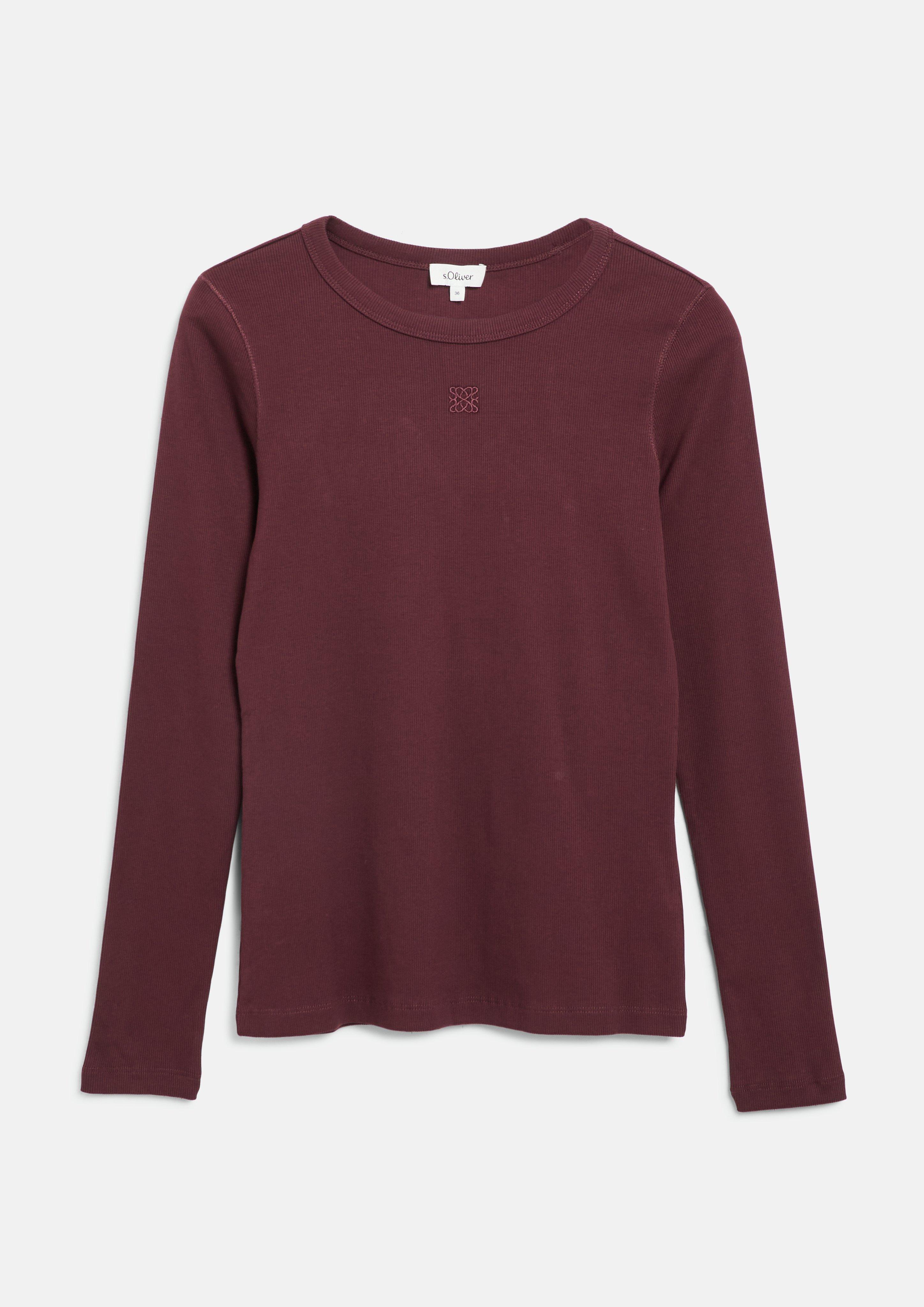 Femmes T-shirt côtelé coupe slim avec broderie en rouge de s.Oliver