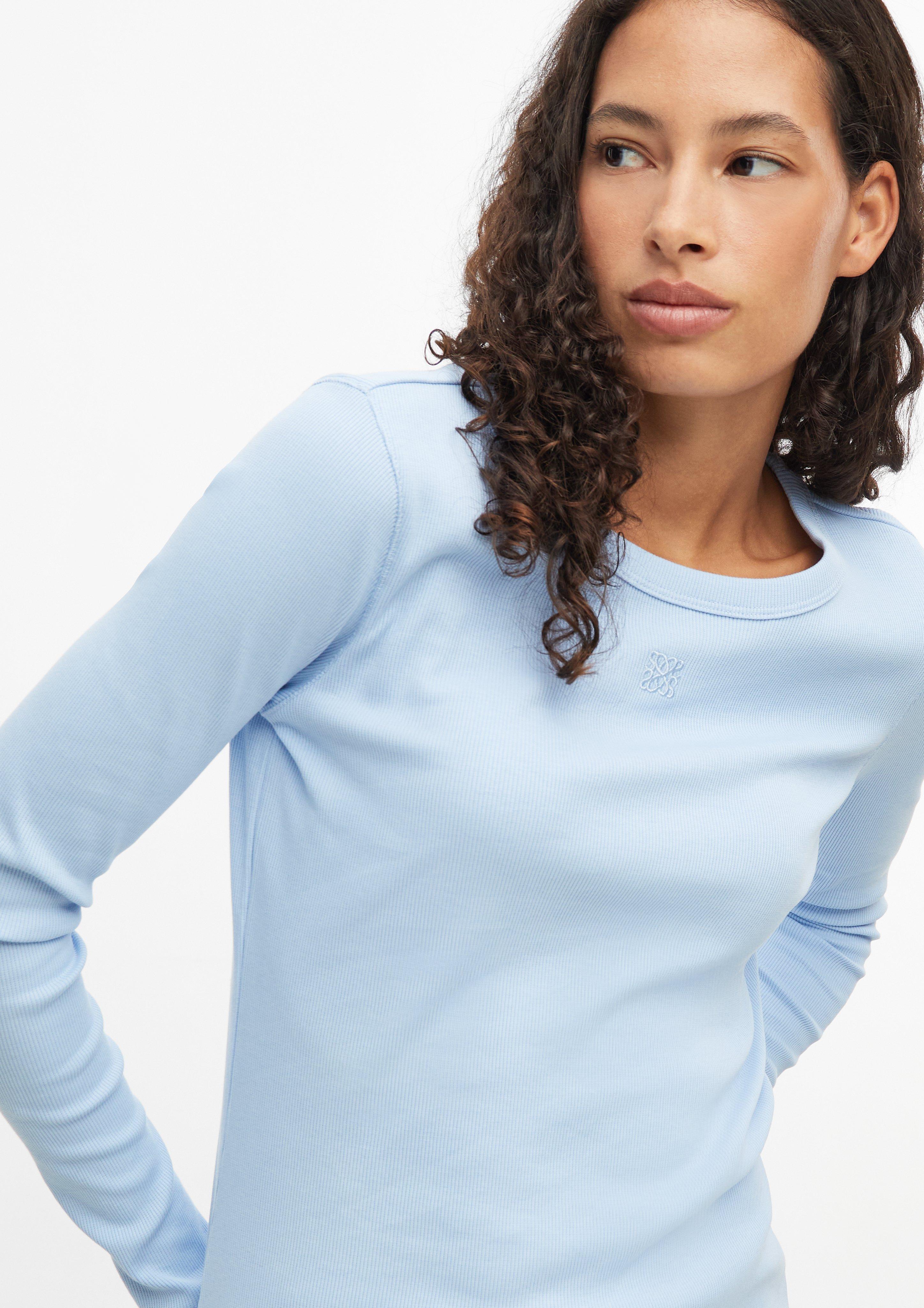 Femmes T-shirt côtelé coupe slim avec broderie en bleu de s.Oliver