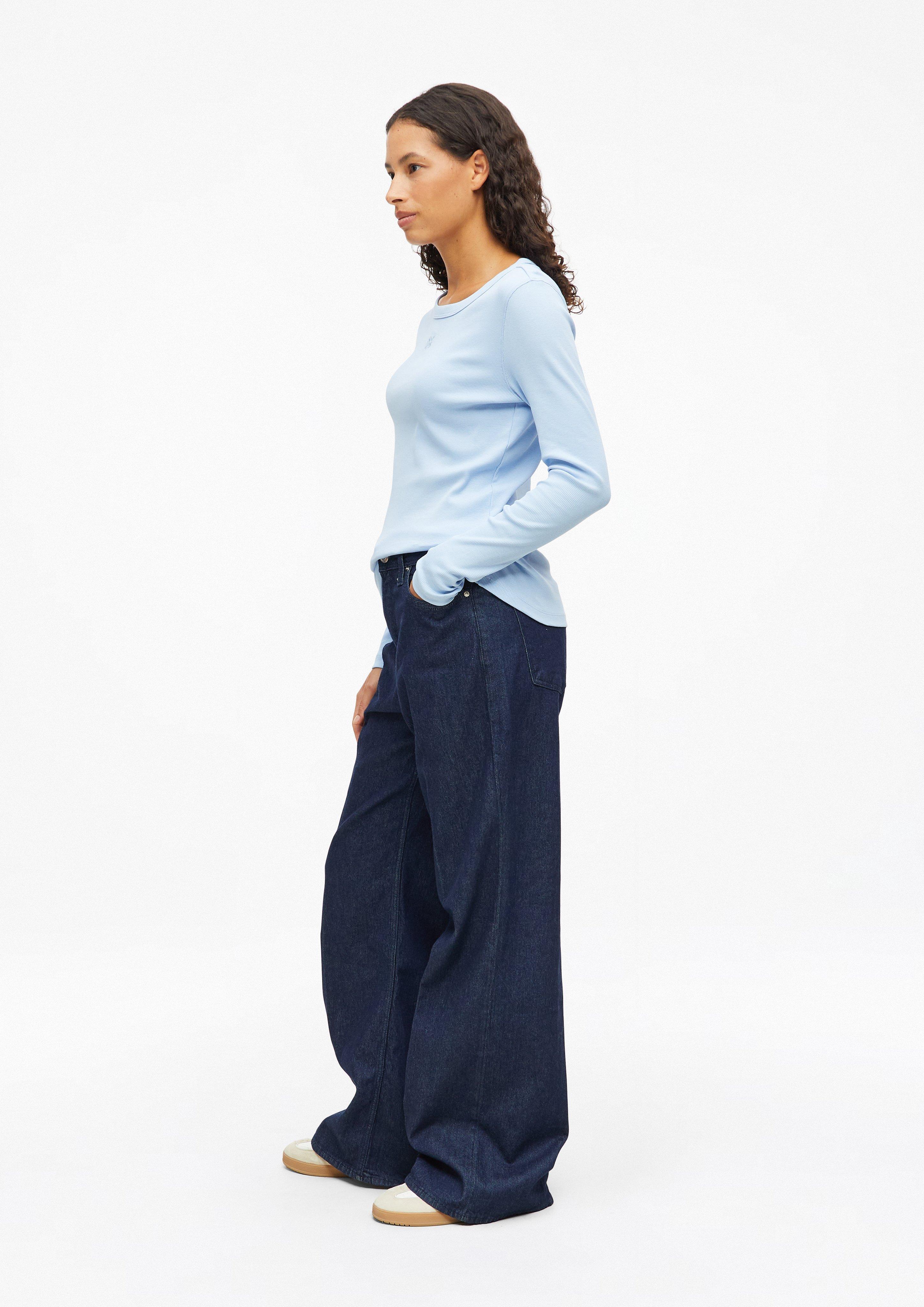 Femmes T-shirt côtelé coupe slim avec broderie en bleu de s.Oliver