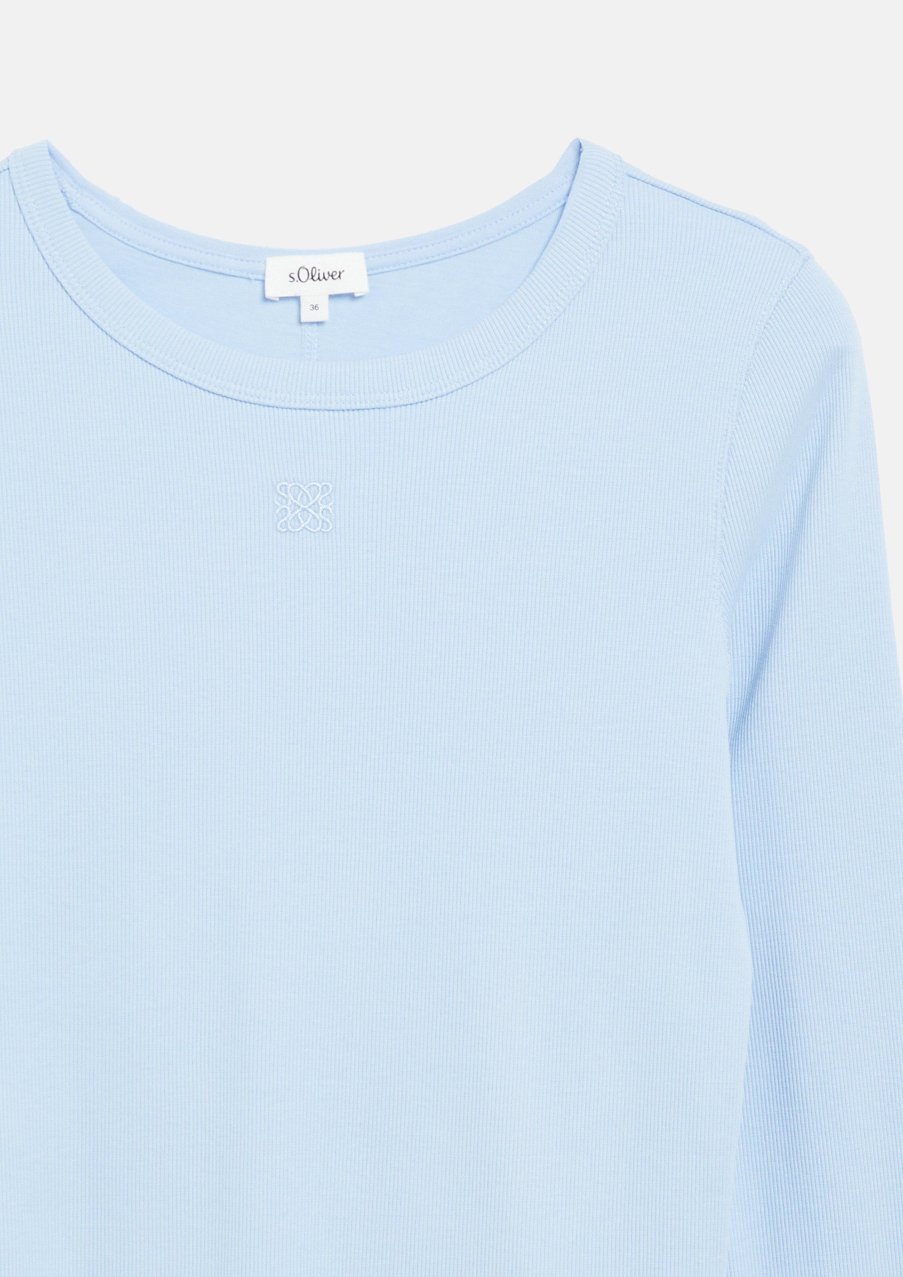 Femmes T-shirt côtelé coupe slim avec broderie en bleu de s.Oliver