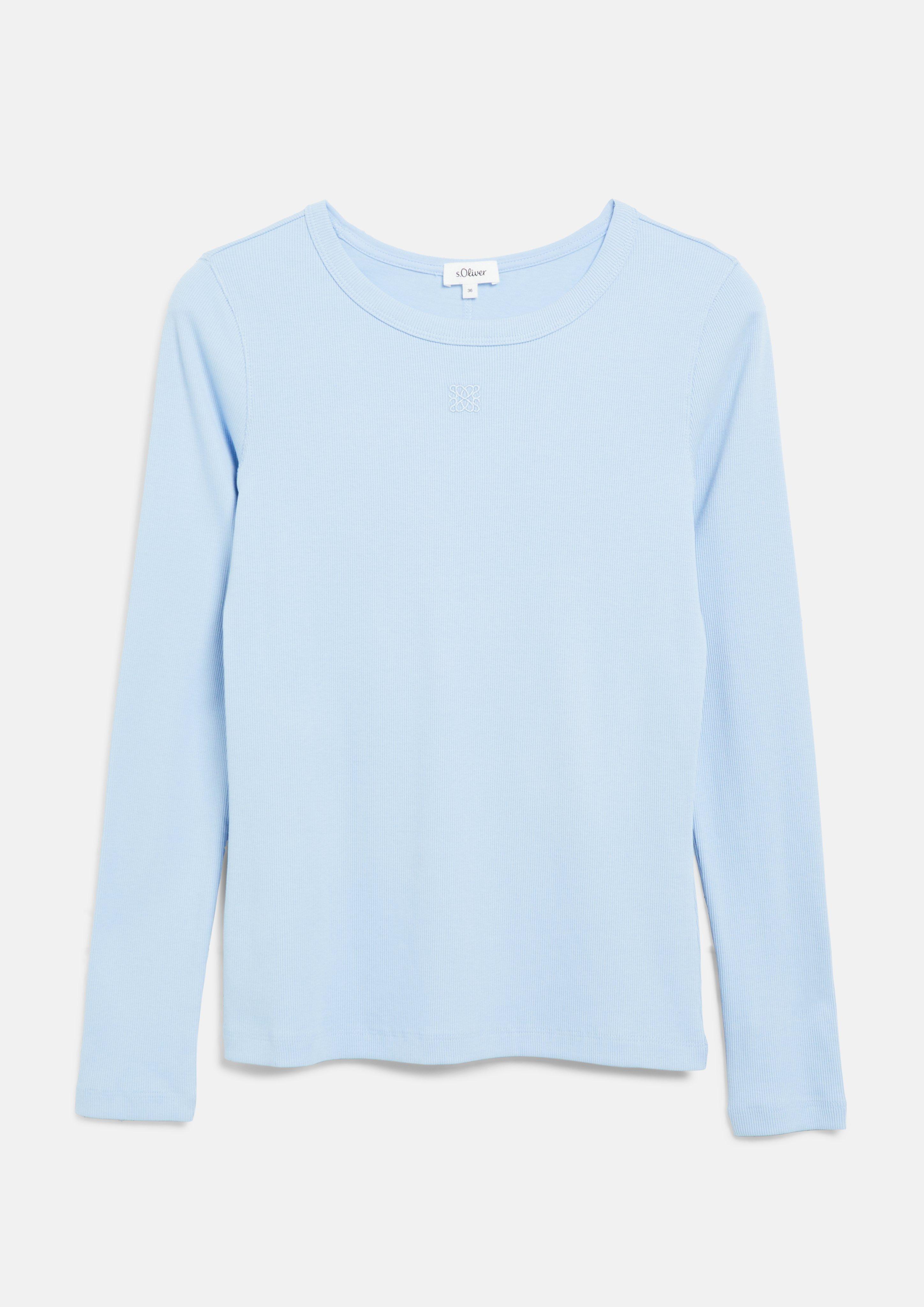 Femmes T-shirt côtelé coupe slim avec broderie en bleu de s.Oliver