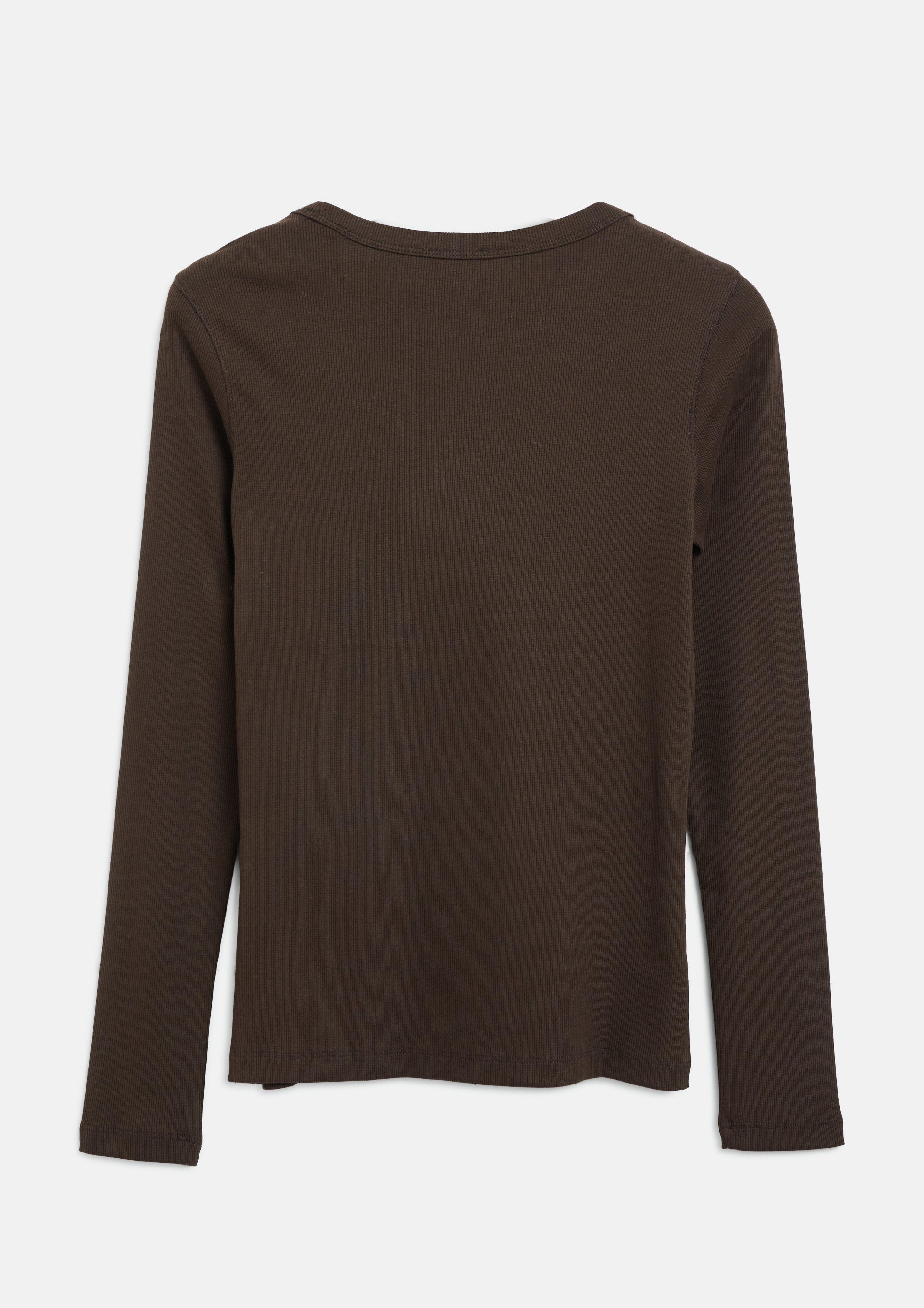 Femmes T-shirt côtelé coupe slim avec broderie en brun de s.Oliver