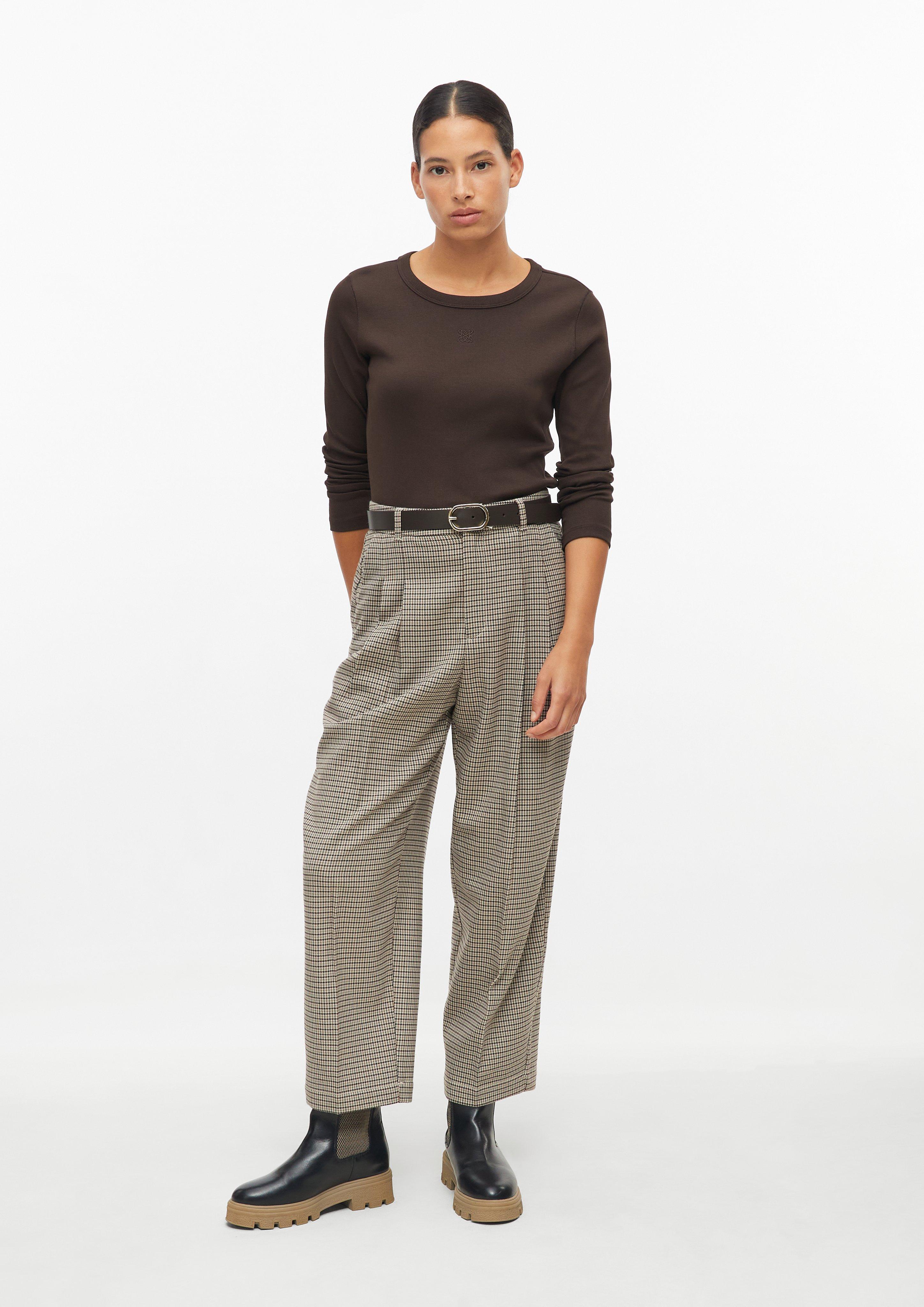 Women Slim-fit ribbed T-shirt with embroidery in brown by s.Oliver