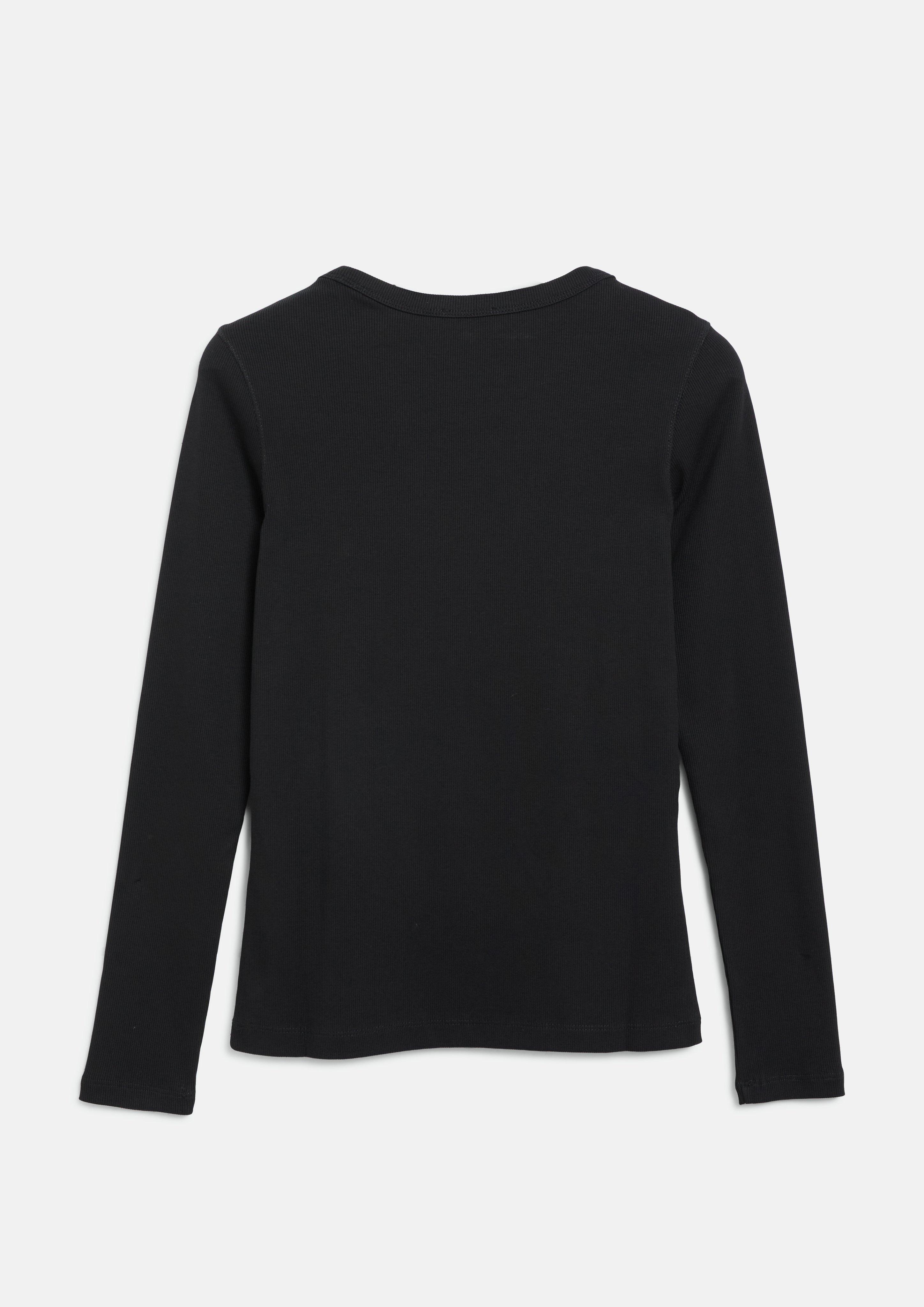 Femmes T-shirt côtelé coupe slim avec broderie en noir de s.Oliver