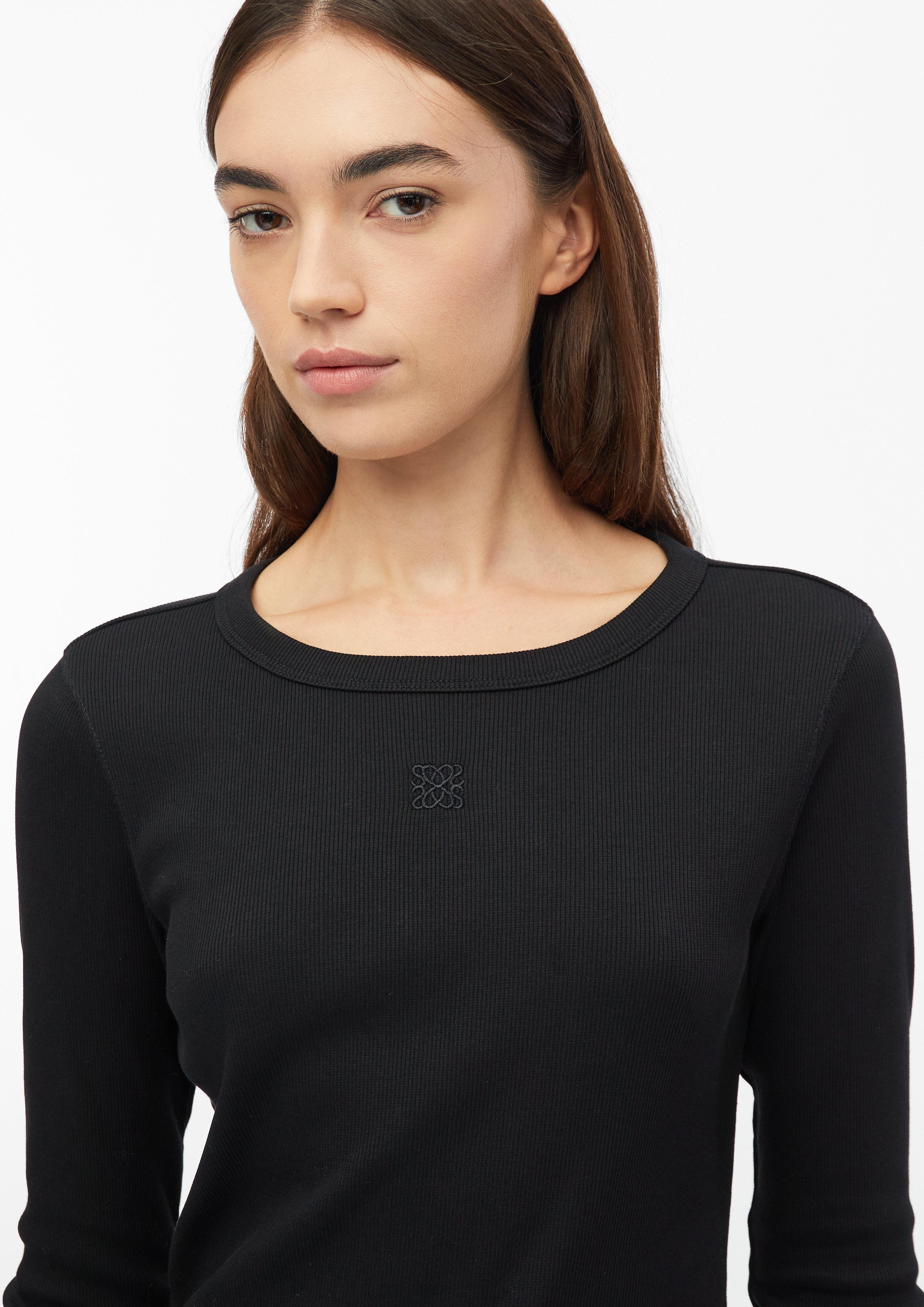 Dames Geribbeld T-shirt met slanke pasvorm en borduursel in zwart van s.Oliver