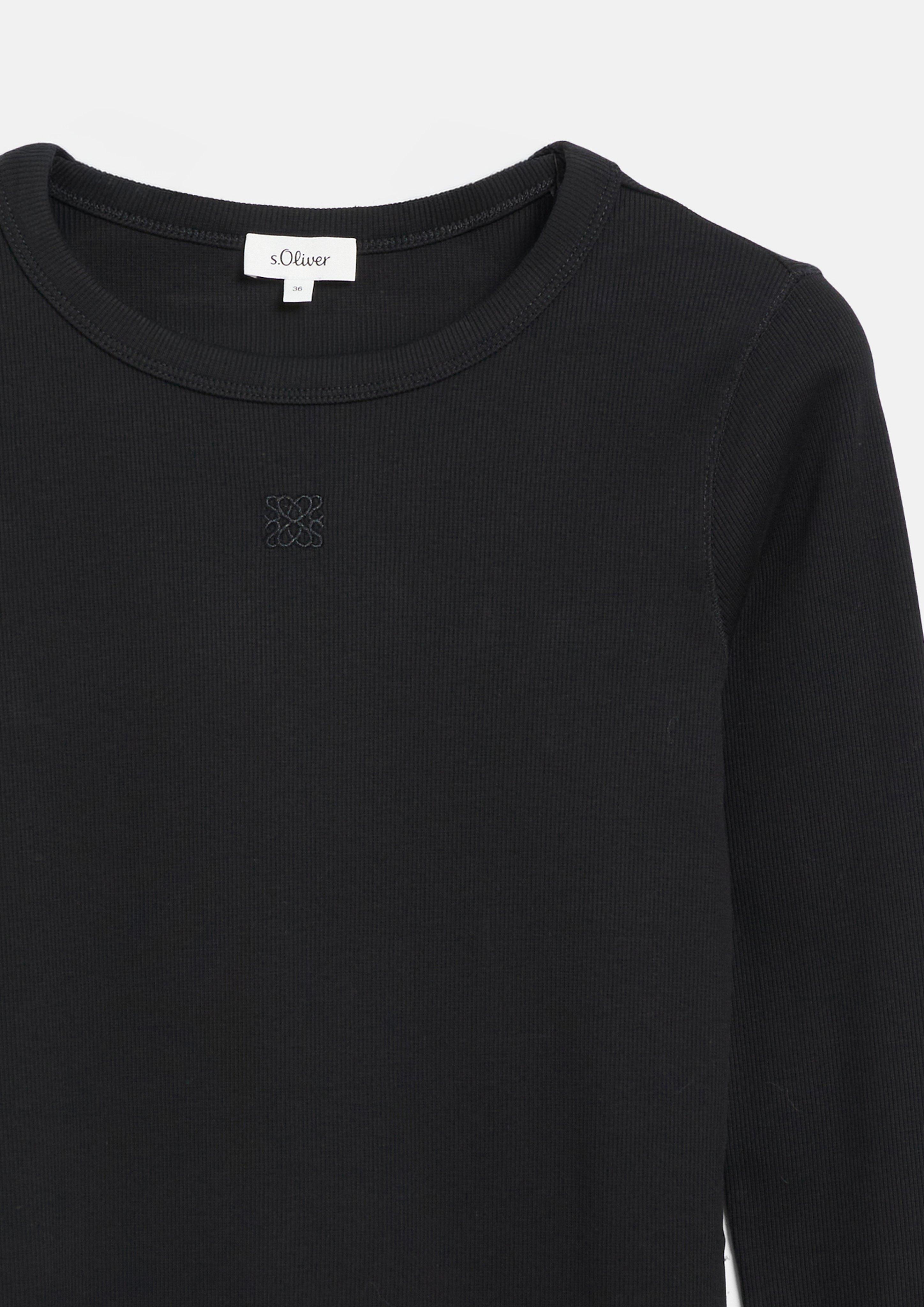 Dames Geribbeld T-shirt met slanke pasvorm en borduursel in zwart van s.Oliver