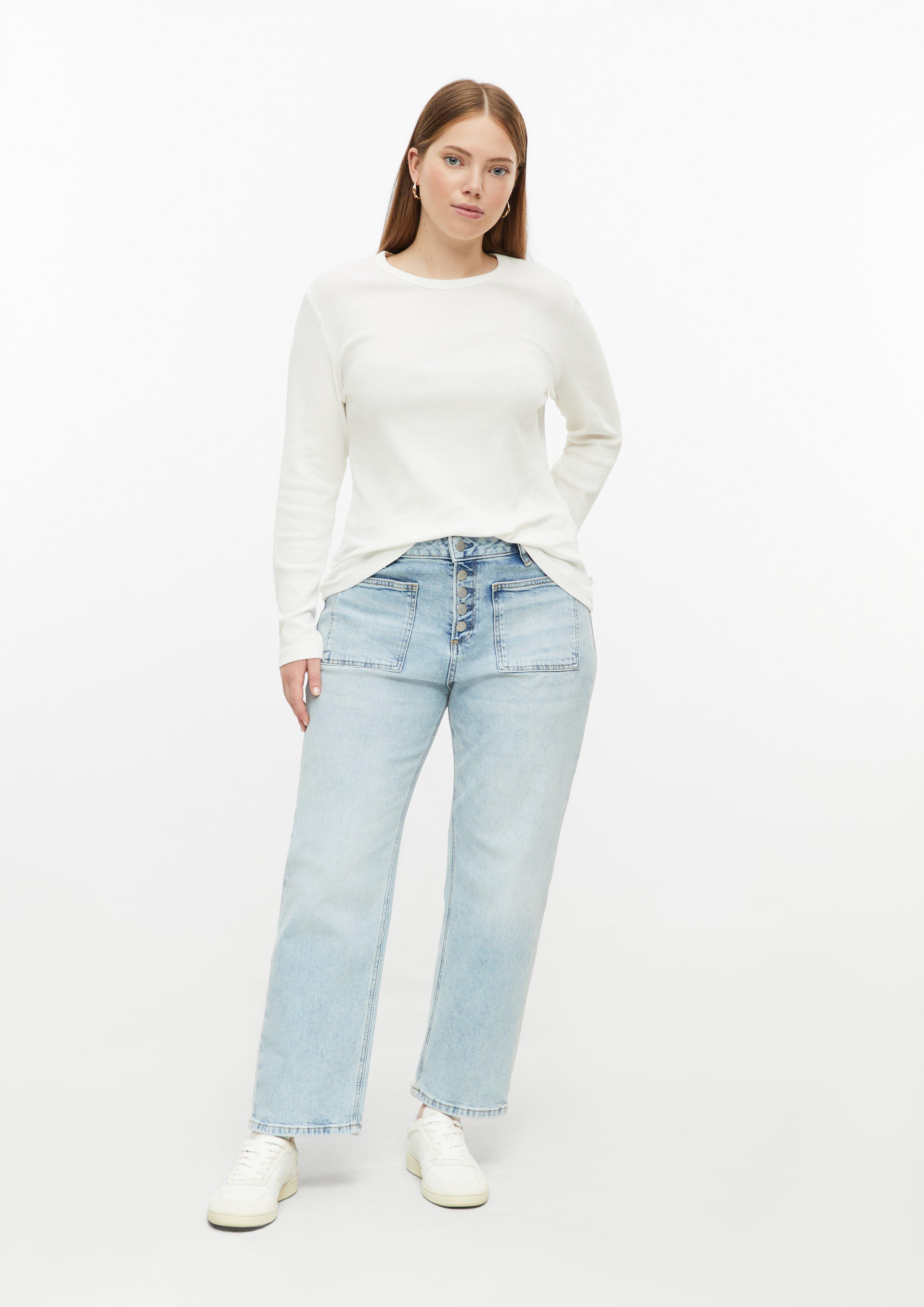 Jeans / Taille haute / Coupe droite, longueur 3/4 en bleu clair de QS CURVE