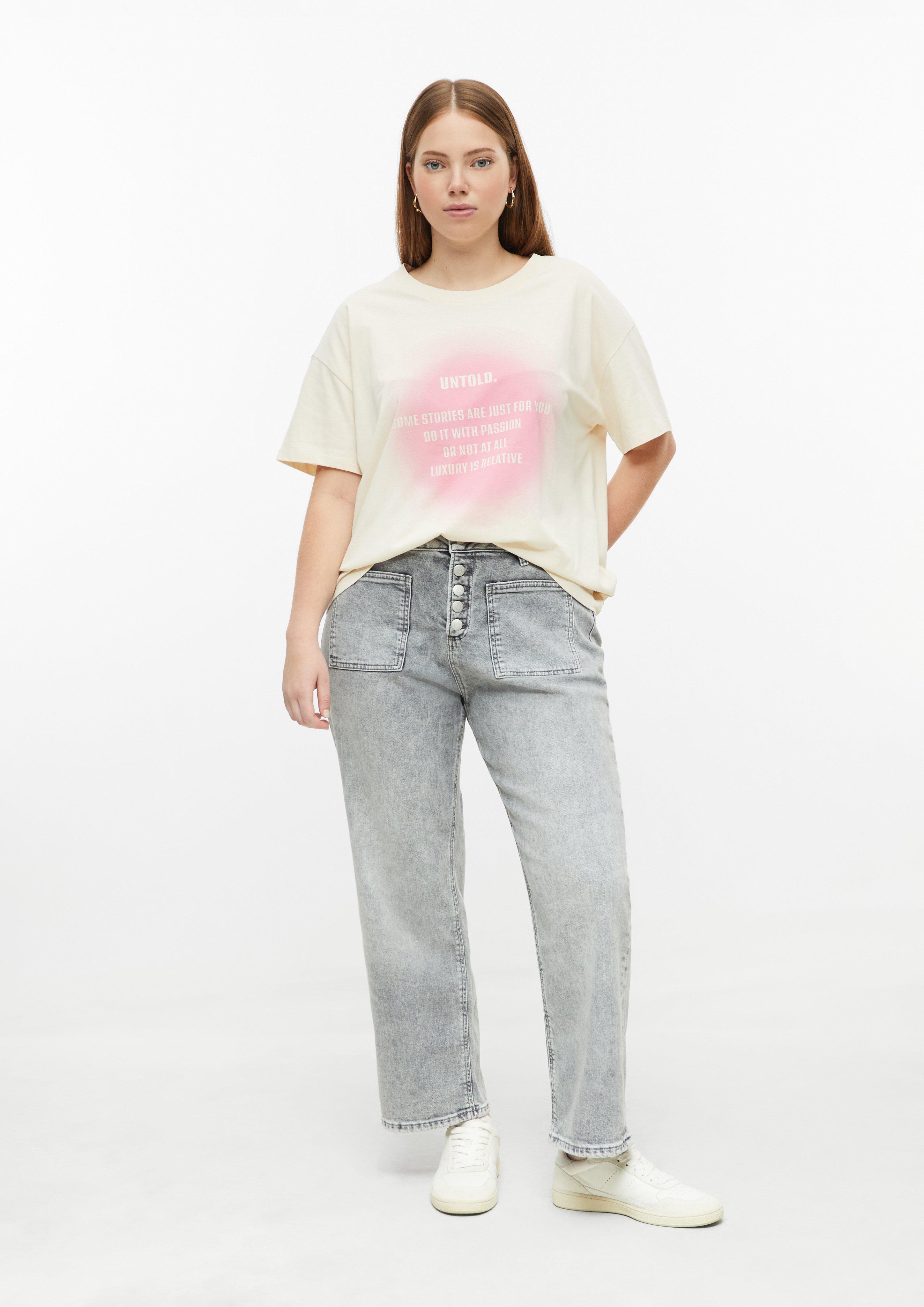 Jeans / Hoge taille / Rechte pijpen, cropped in grijs van QS CURVE