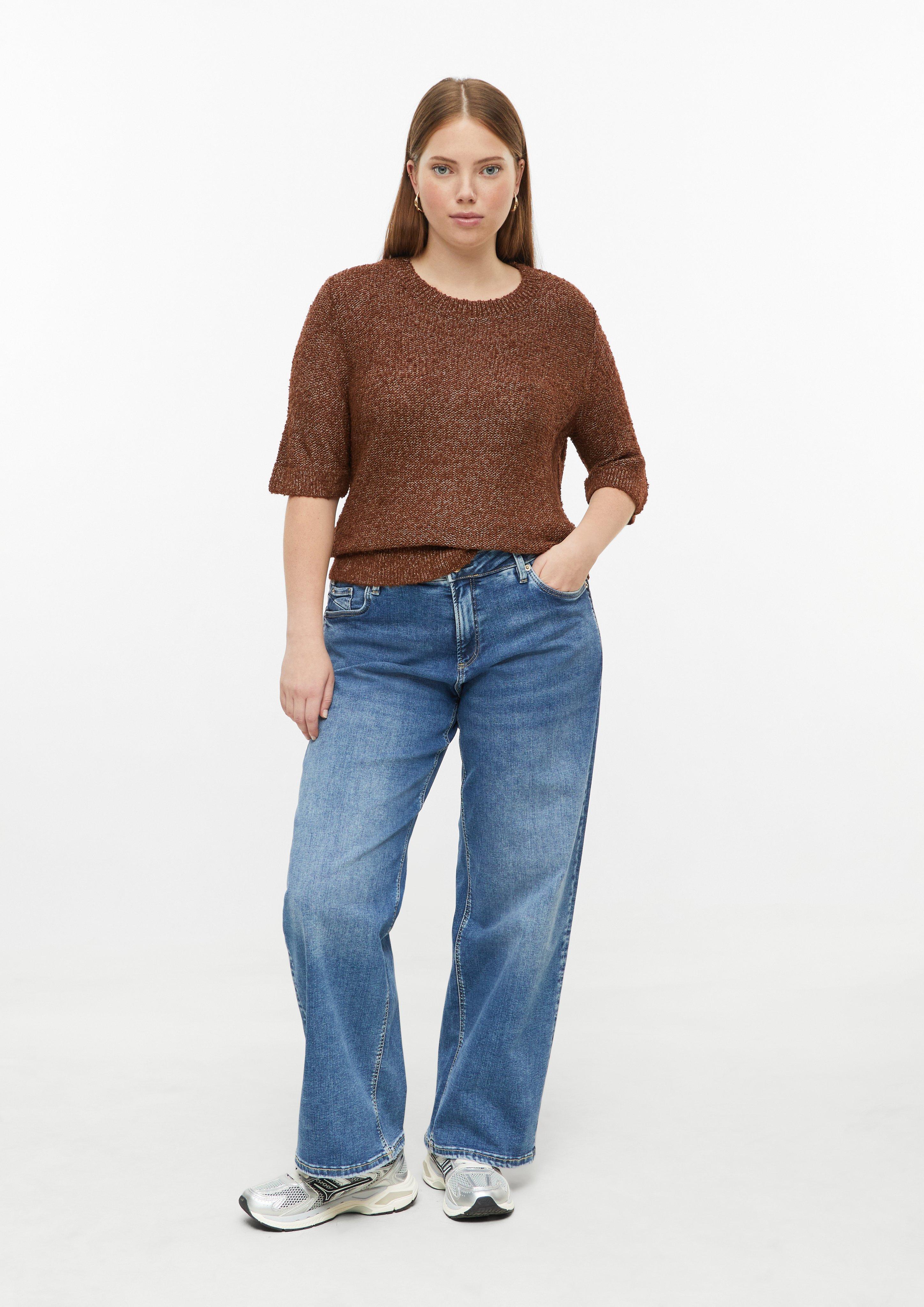Kurzarm Pullover in Bouclé Optik in Farbe mokka von QS CURVE