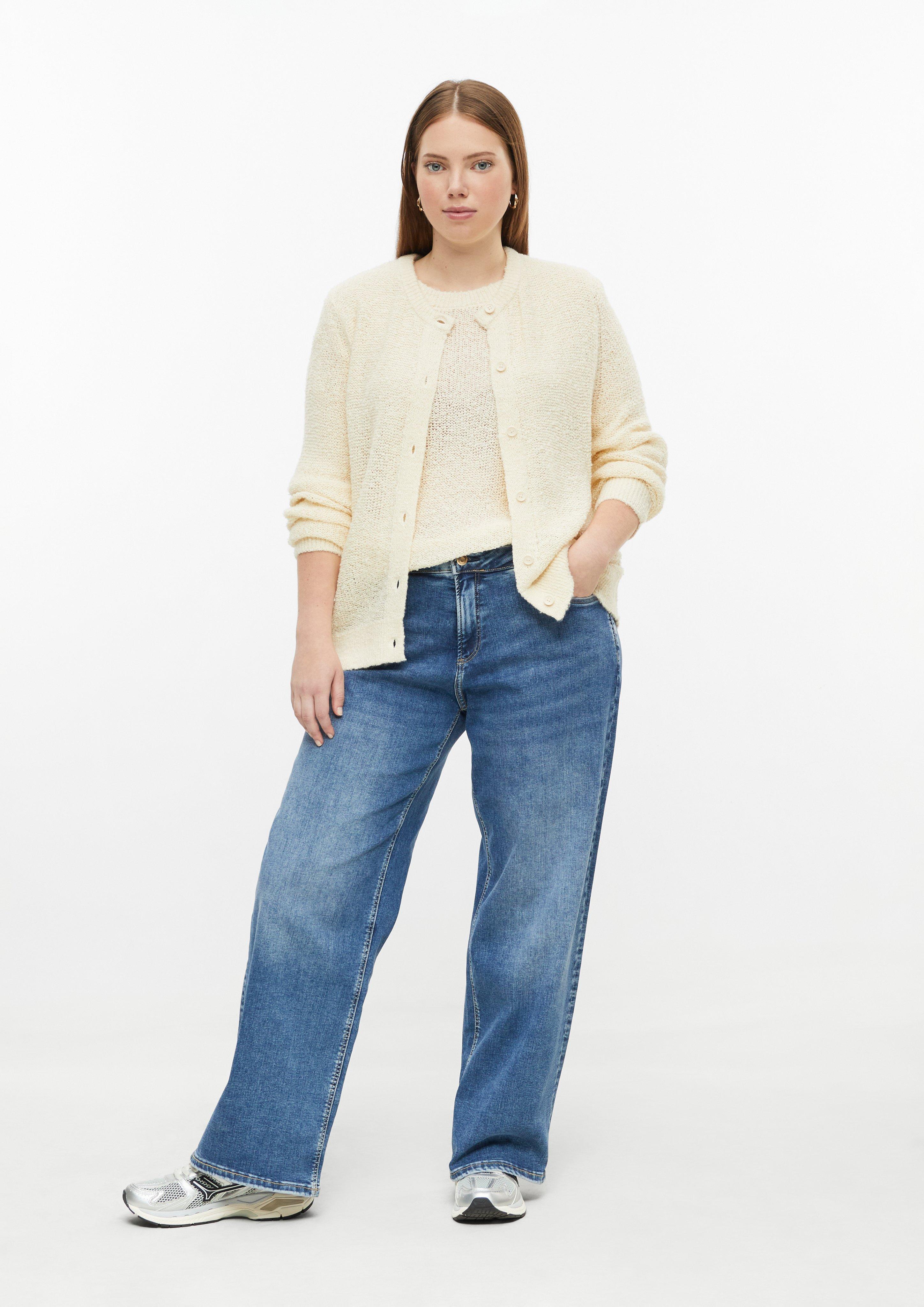Women Bouclé-Style Cardigan in beige by QS CURVE