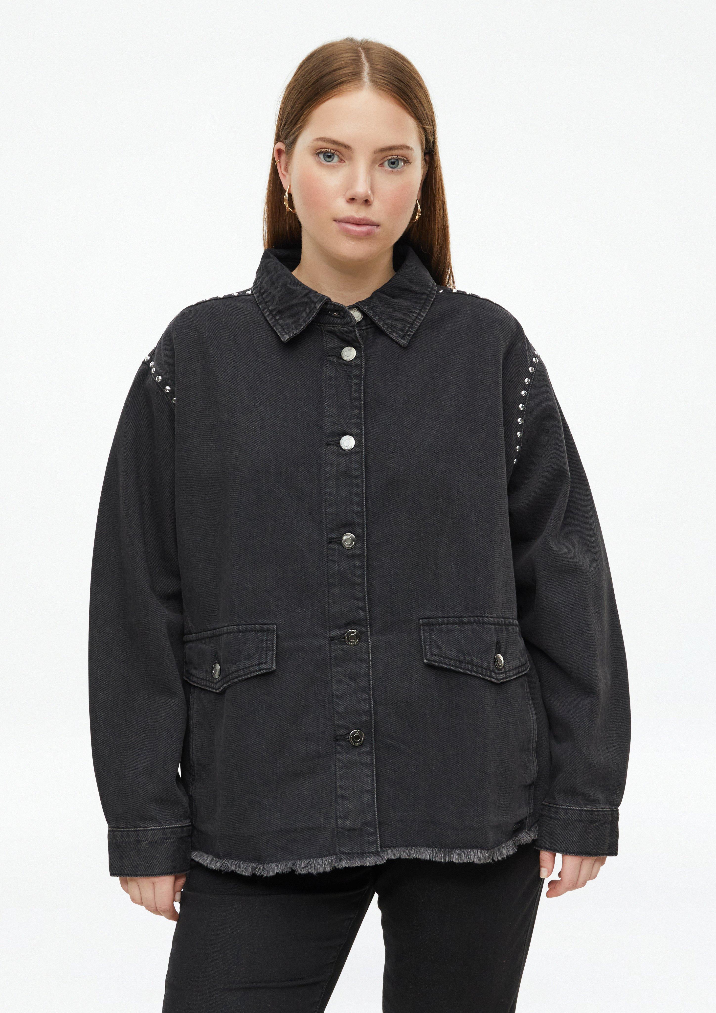 Surchemise en denim à rivets en gris foncé de QS CURVE
