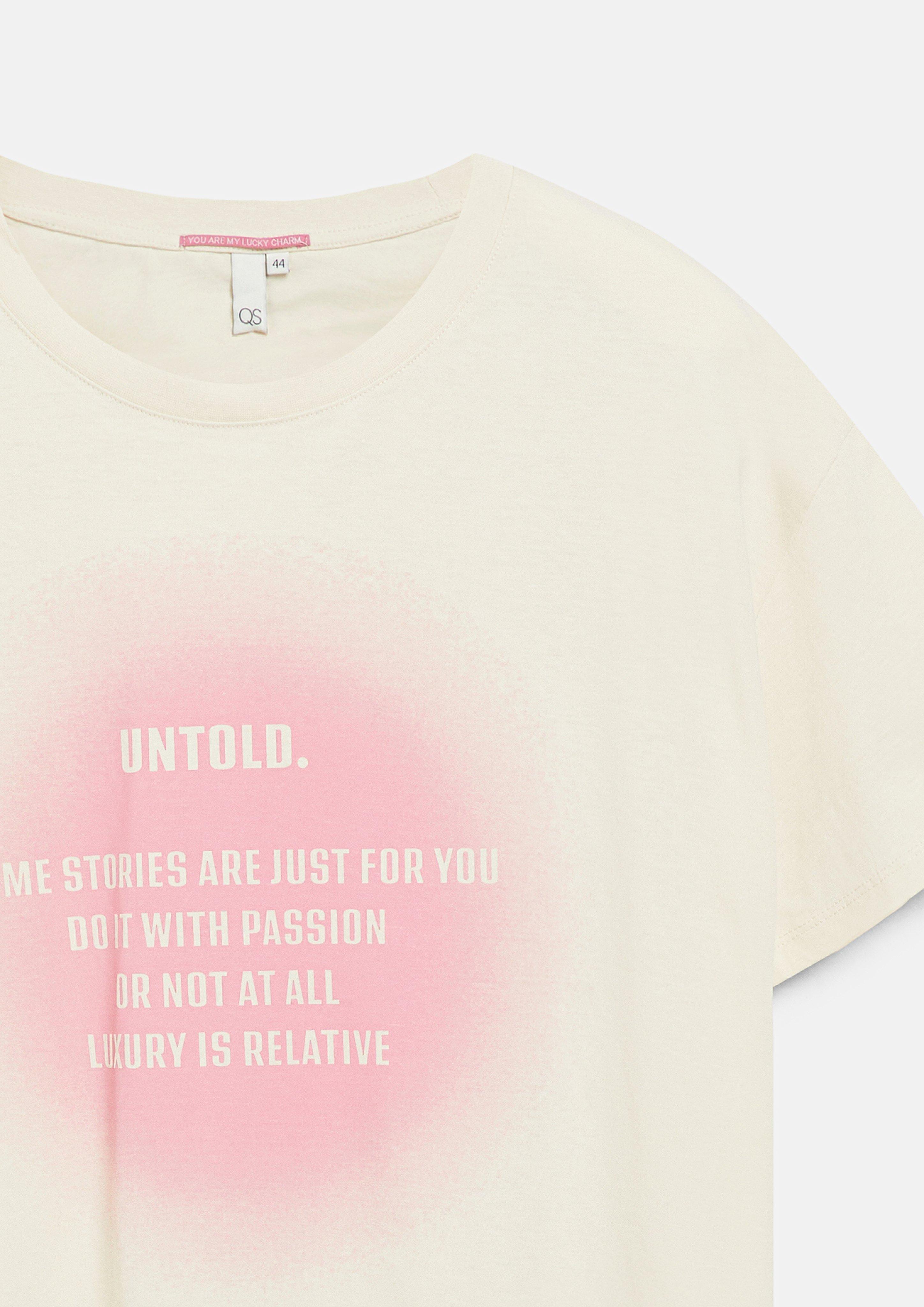 Femmes T-shirt décontracté en coton avec imprimé sur le devant en beige de QS CURVE
