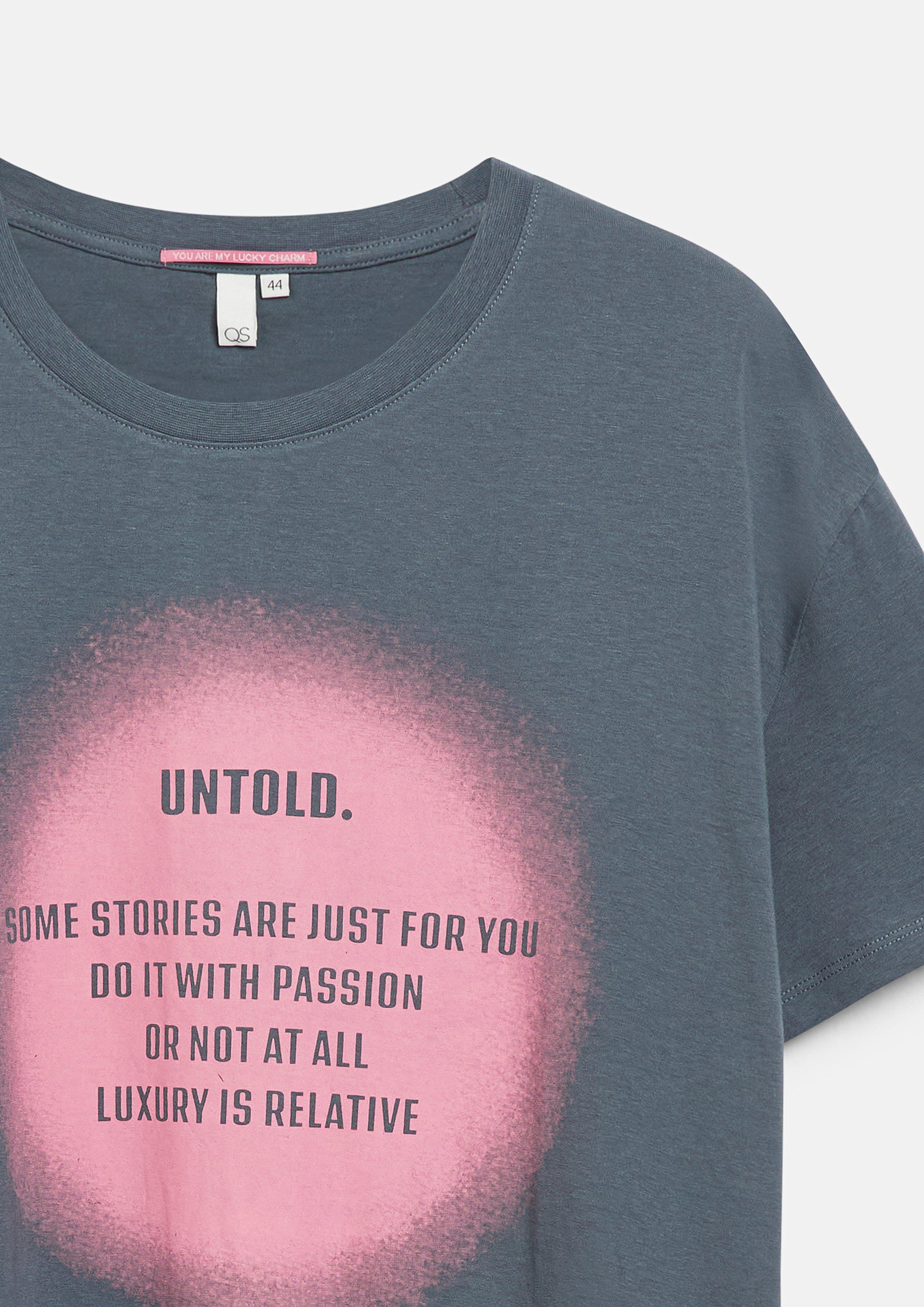 Femmes T-shirt décontracté en coton avec imprimé sur le devant en gris de QS CURVE
