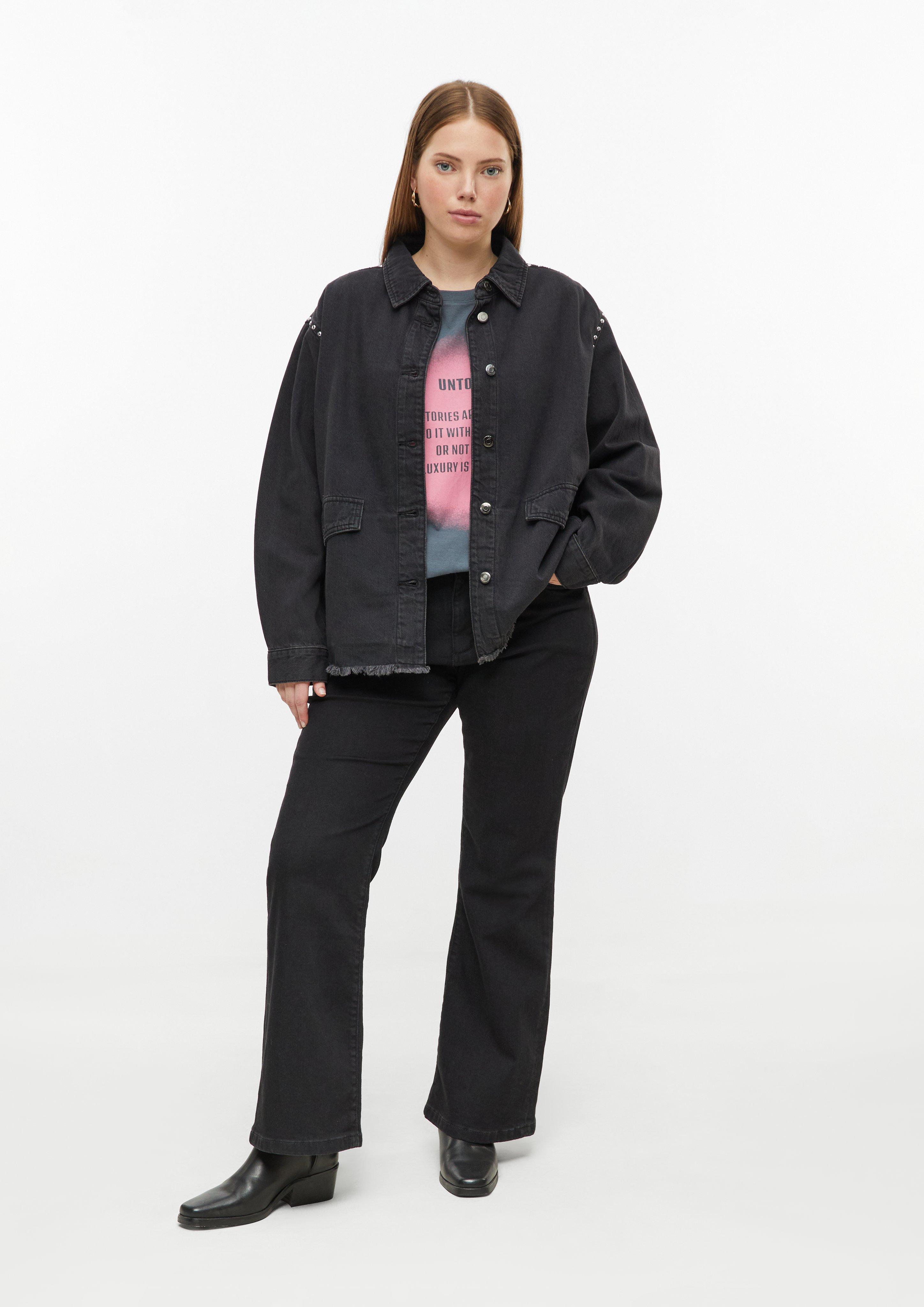 Femmes T-shirt décontracté en coton avec imprimé sur le devant en gris de QS CURVE