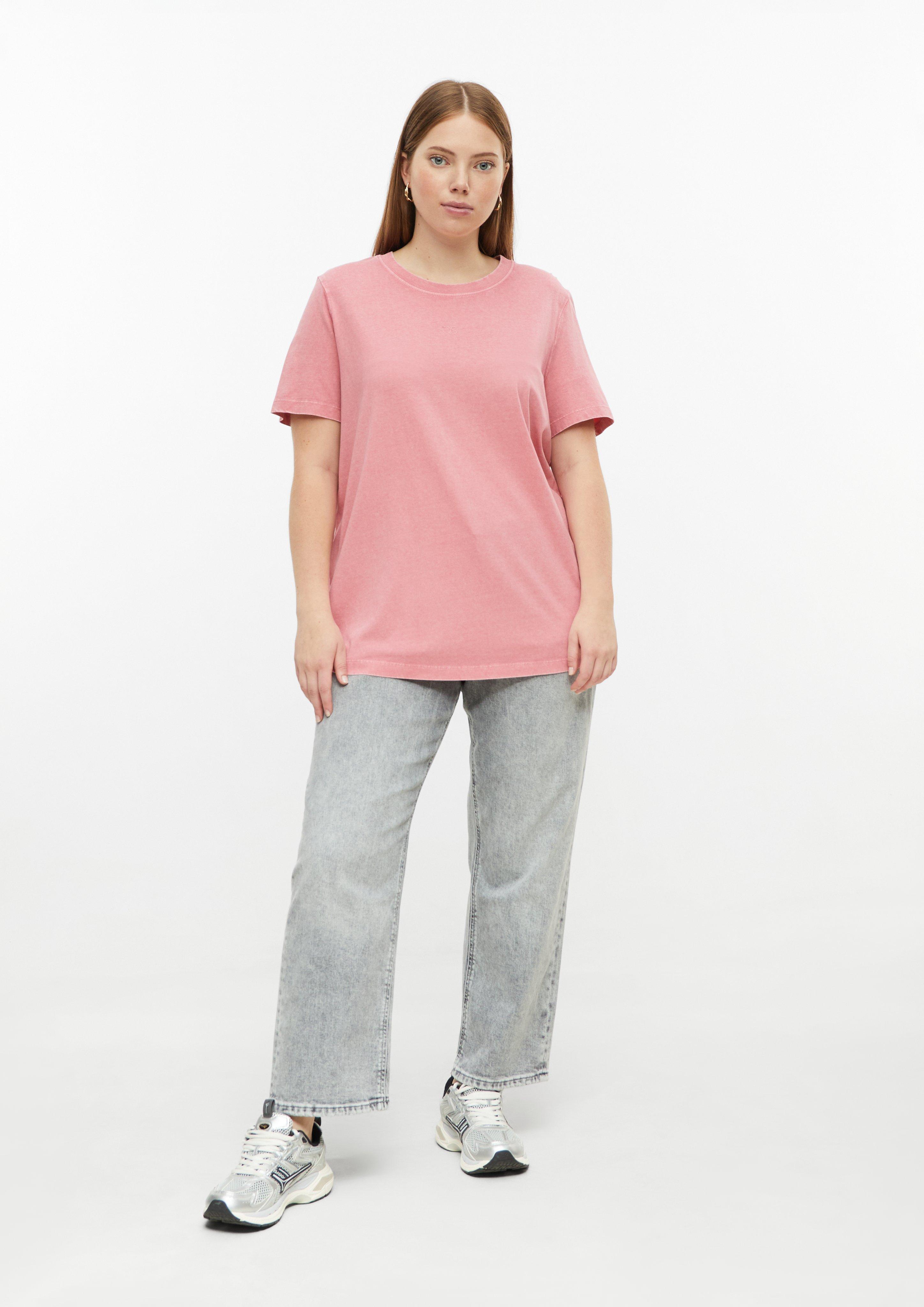 Dames gewassen katoenen shirt met kleine logoprint in roze van QS CURVE