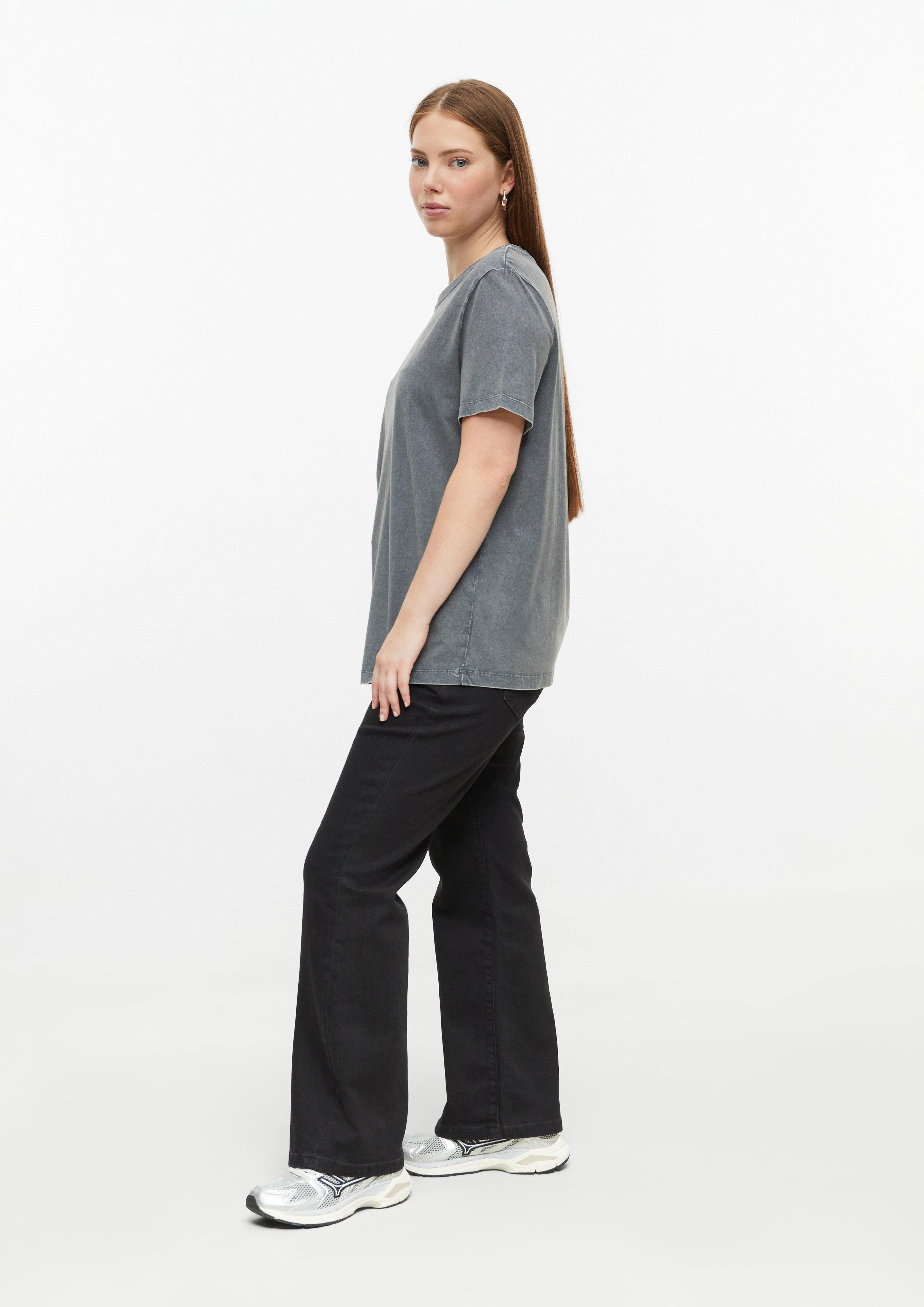 Dames gewassen katoenen shirt met kleine logoprint in grijs van QS CURVE