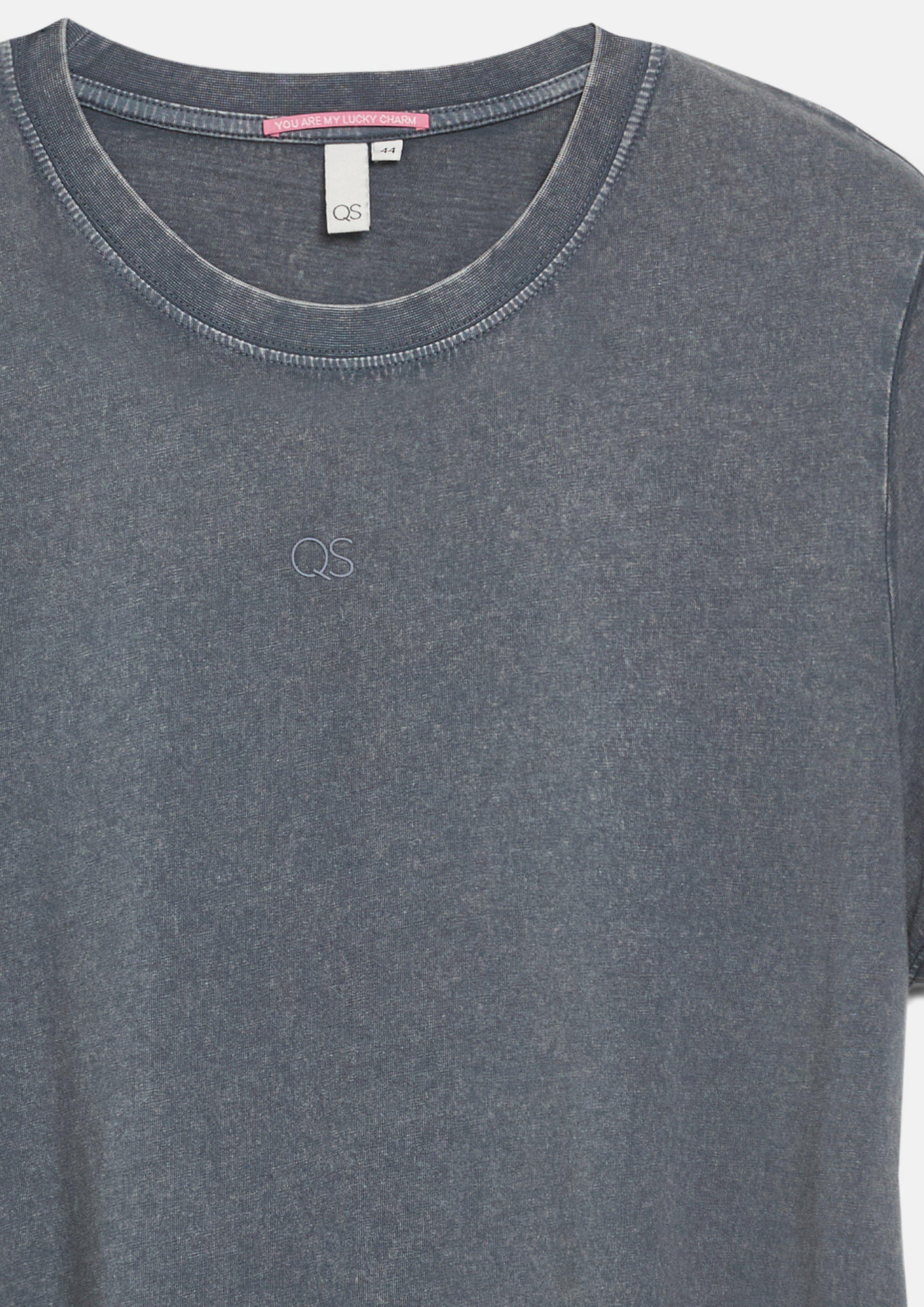Dames gewassen katoenen shirt met kleine logoprint in grijs van QS CURVE