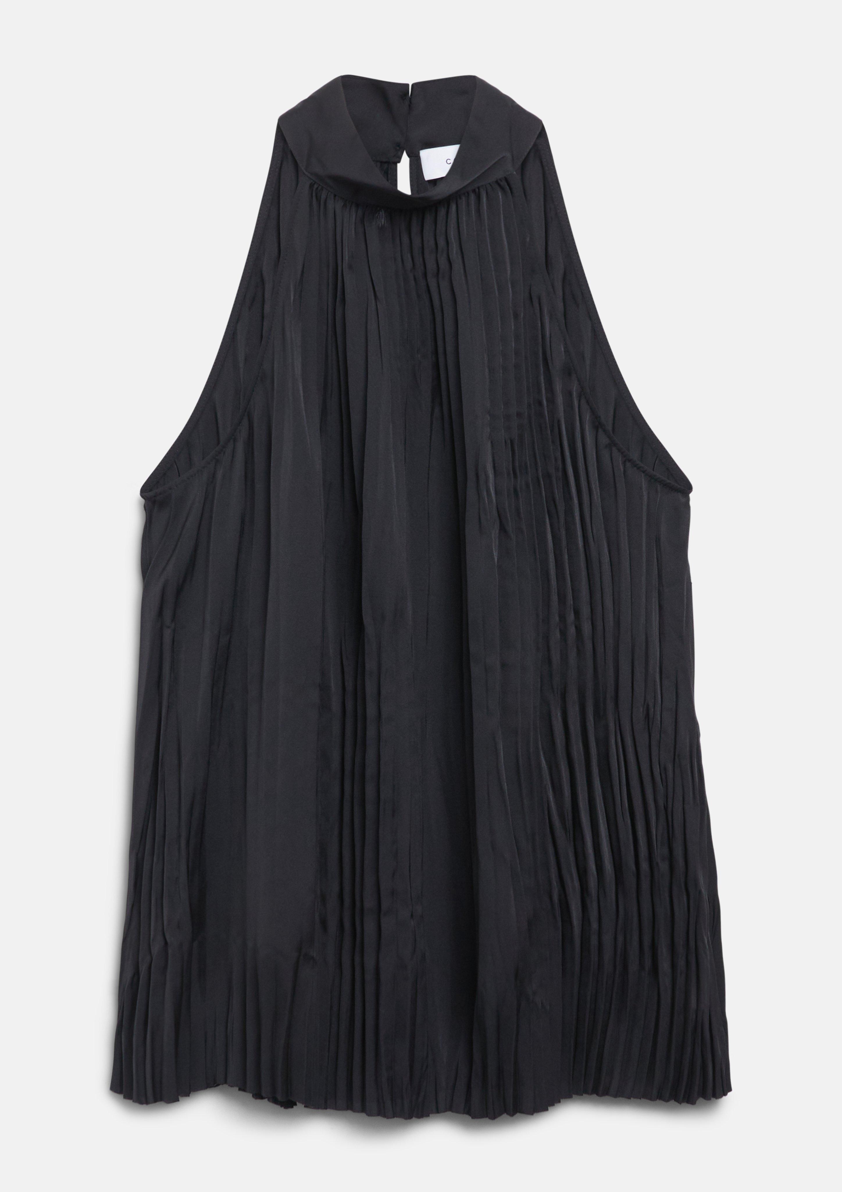 Damen Neckholder-Bluse mit Plissée und Stehkragen in schwarz von COMMA
