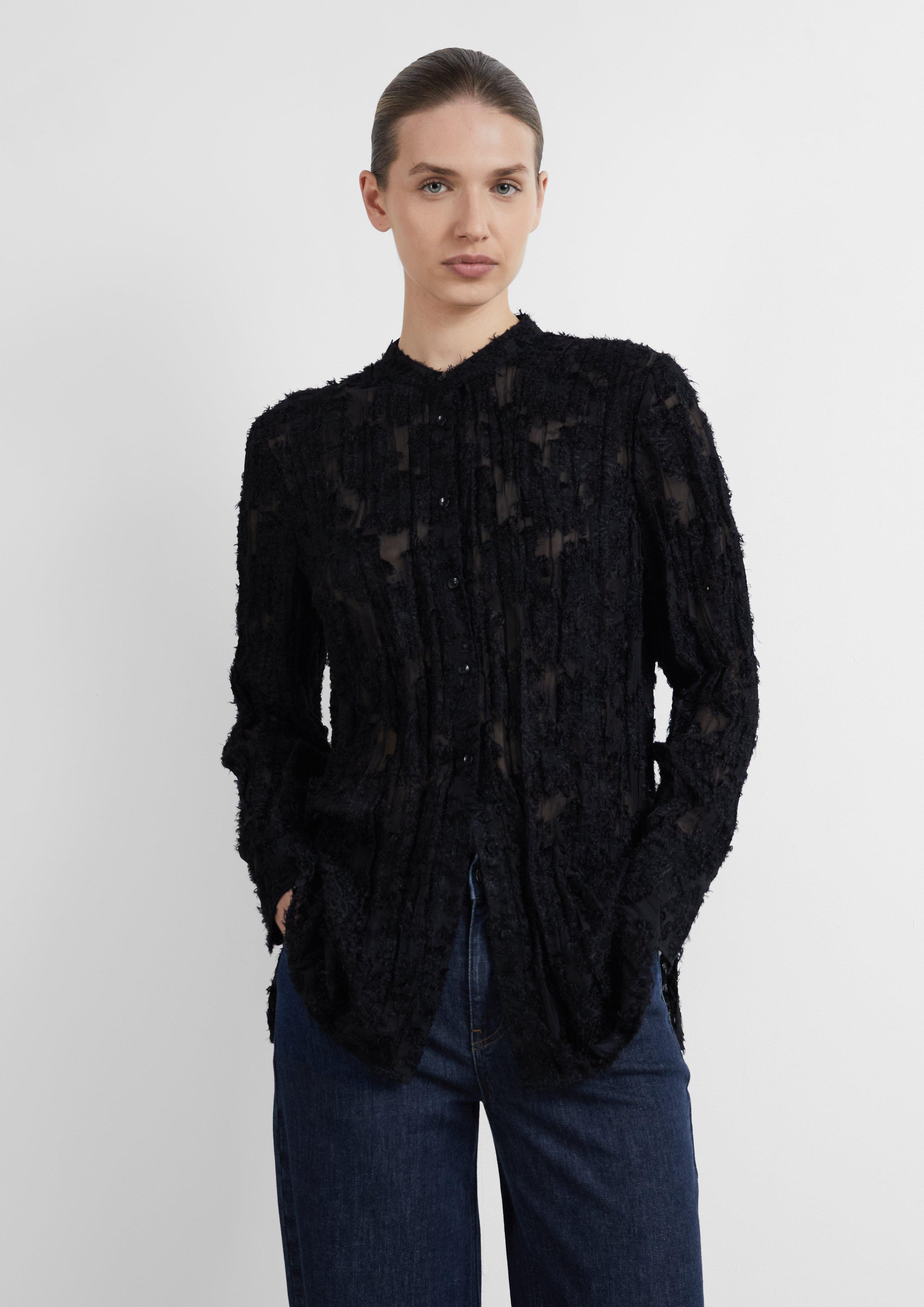 Relaxed-Fit-Bluse mit Manschetten und Ärmelschlitz in Farbe schwarz von COMMA
