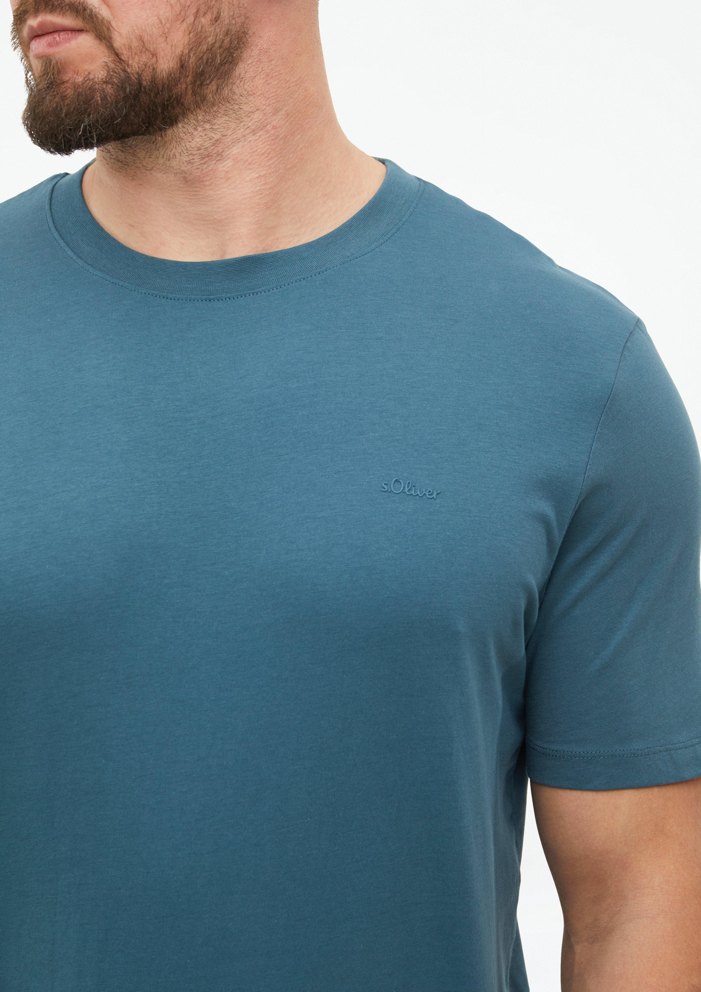 Men Cotton T-shirt with logo print in blue by s.Oliver Men Tall Sizes