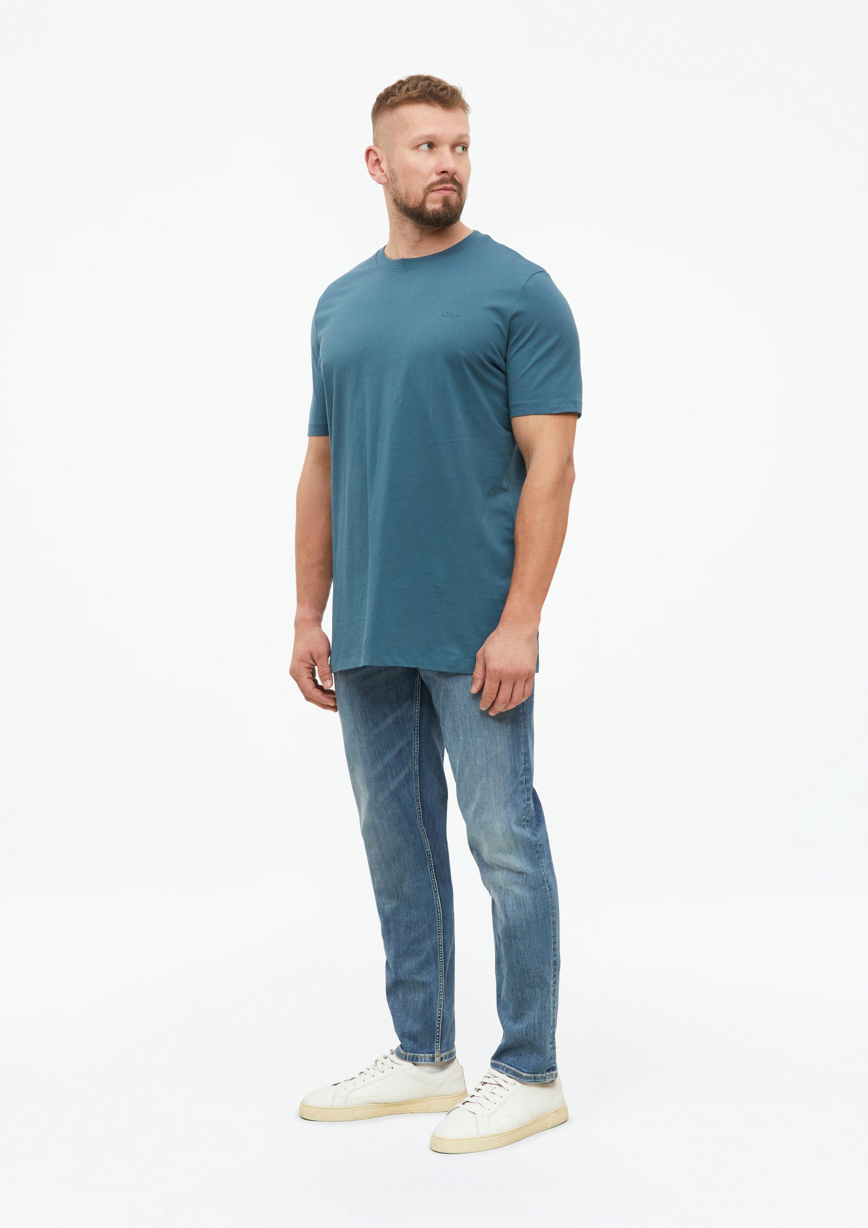 Men Cotton T-shirt with logo print in blue by s.Oliver Men Tall Sizes
