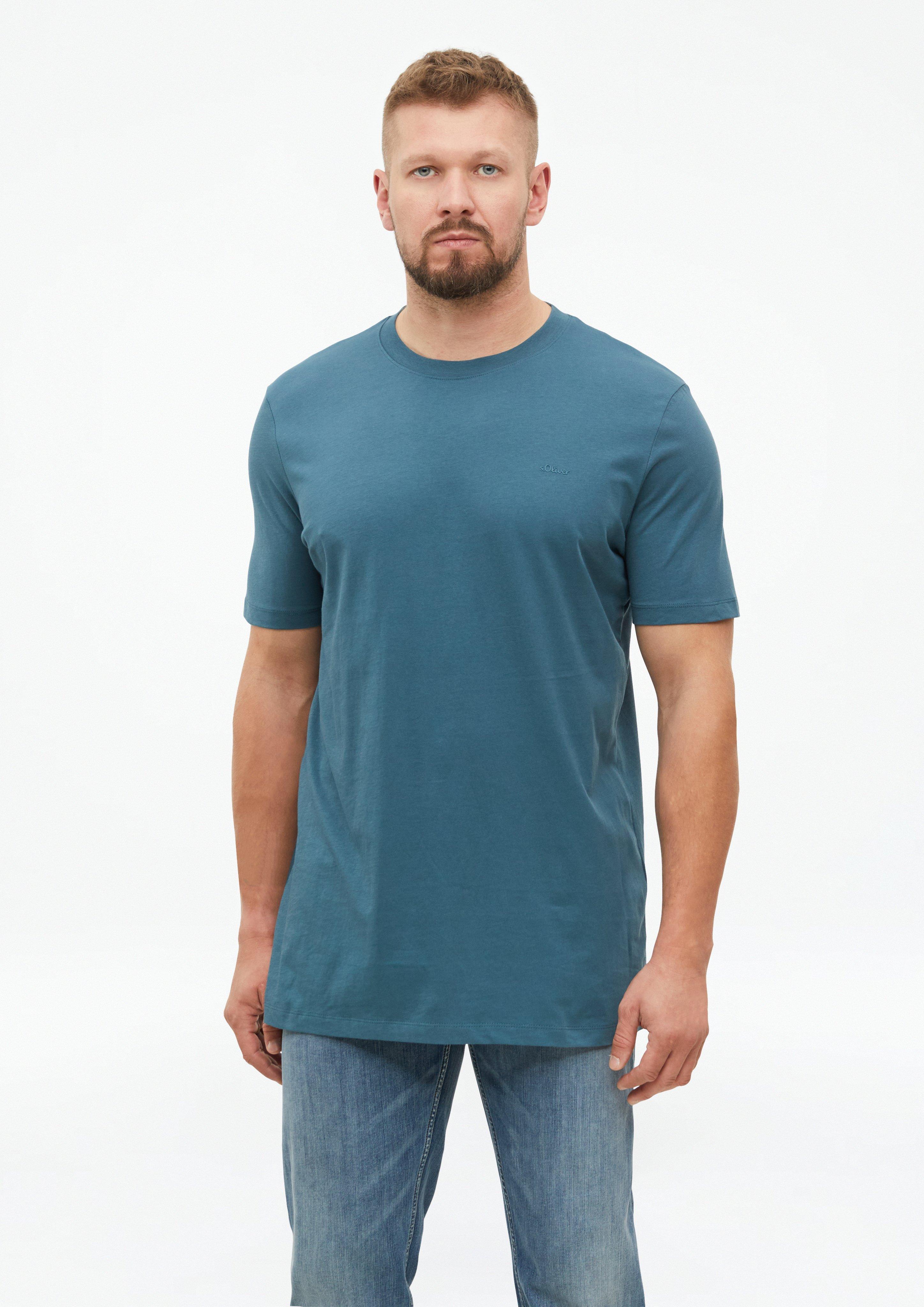 Men Cotton T-shirt with logo print in blue by s.Oliver Men Tall Sizes