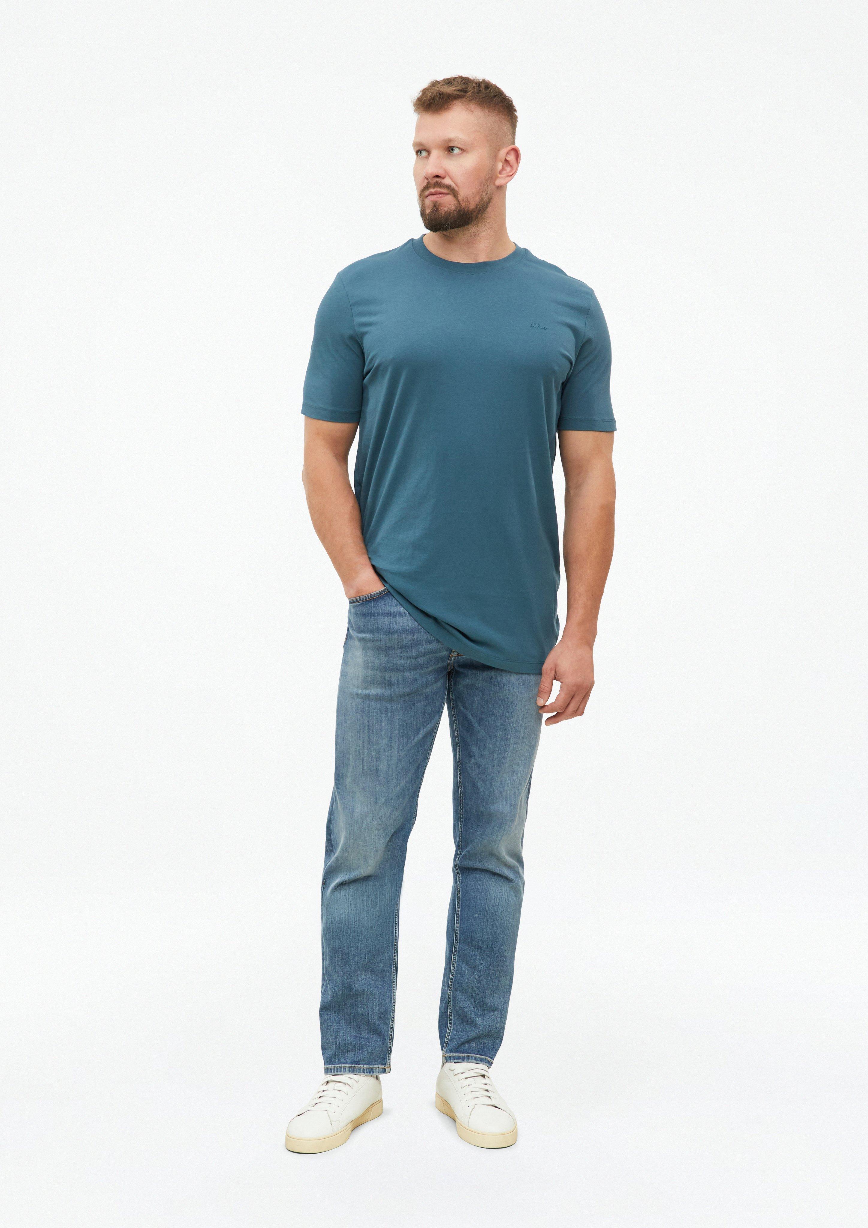 Men Cotton T-shirt with logo print in blue by s.Oliver Men Tall Sizes