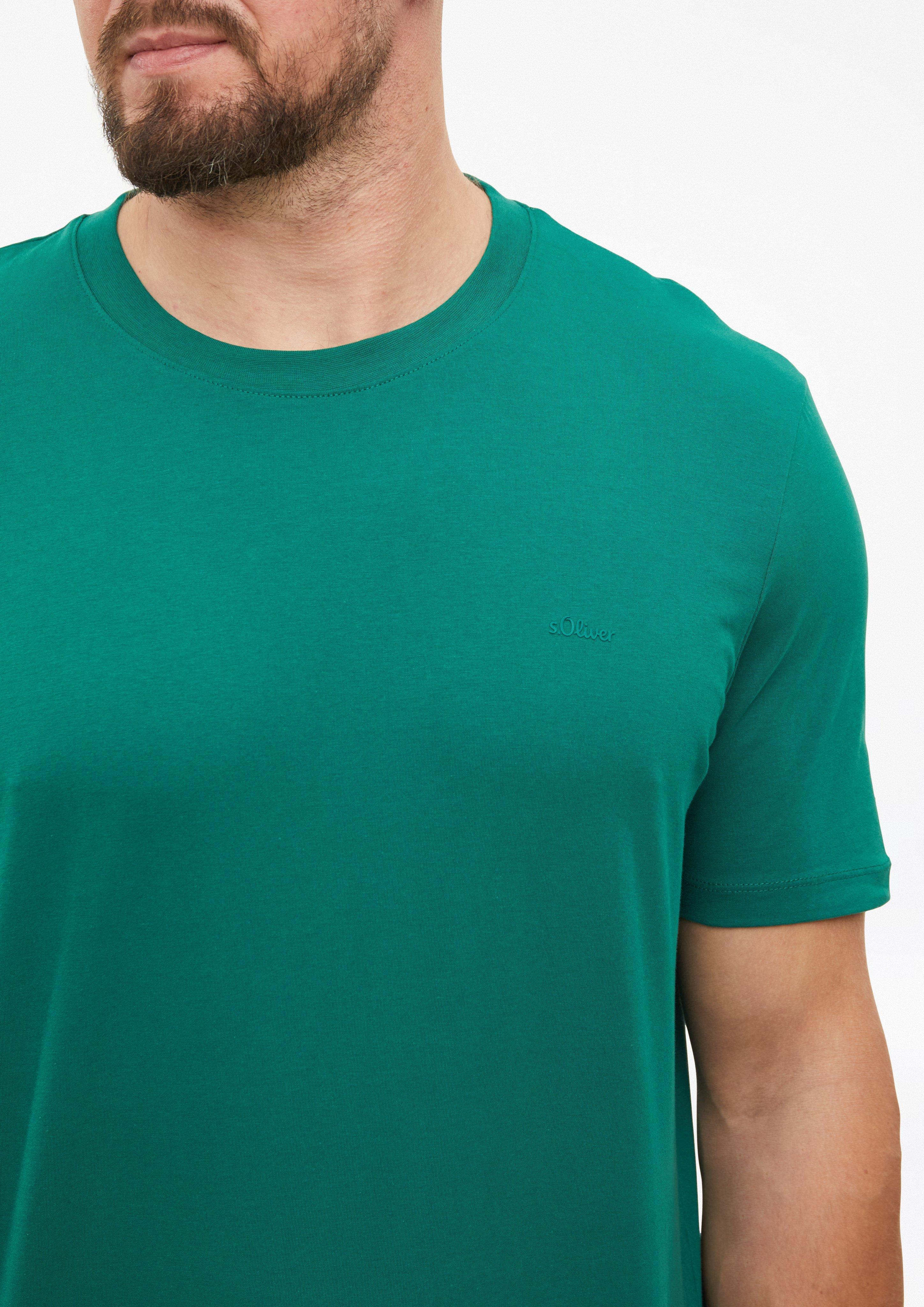 Men Cotton T-shirt with logo print in green by s.Oliver Men Tall Sizes